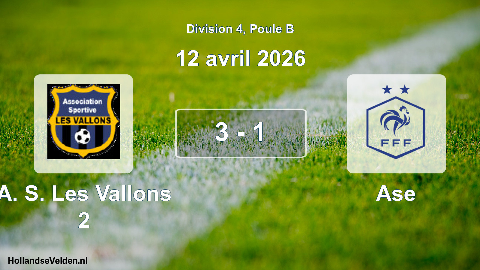 Match joué: A. S. Les Vallons 2 - Ase 3 - 1 (12 avril 2026)