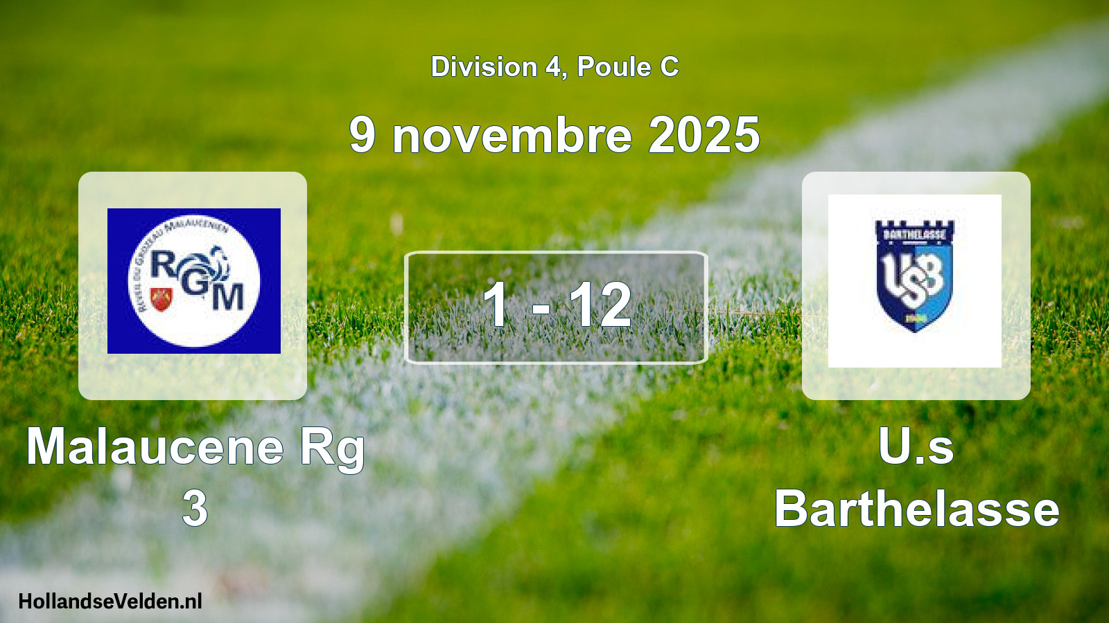Match joué: Malaucene Rg 3 - U.s Barthelasse 1 - 12 (9 novembre 2025)