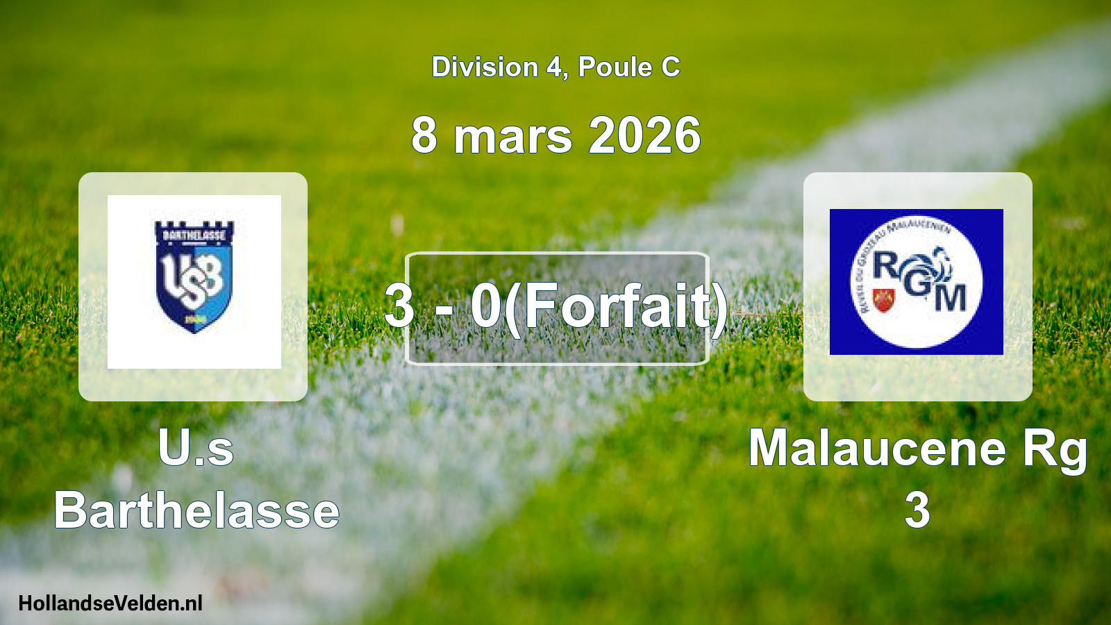 Match joué: U.s Barthelasse - Malaucene Rg 3 3 - 0(Forfait) (8 mars 2026)