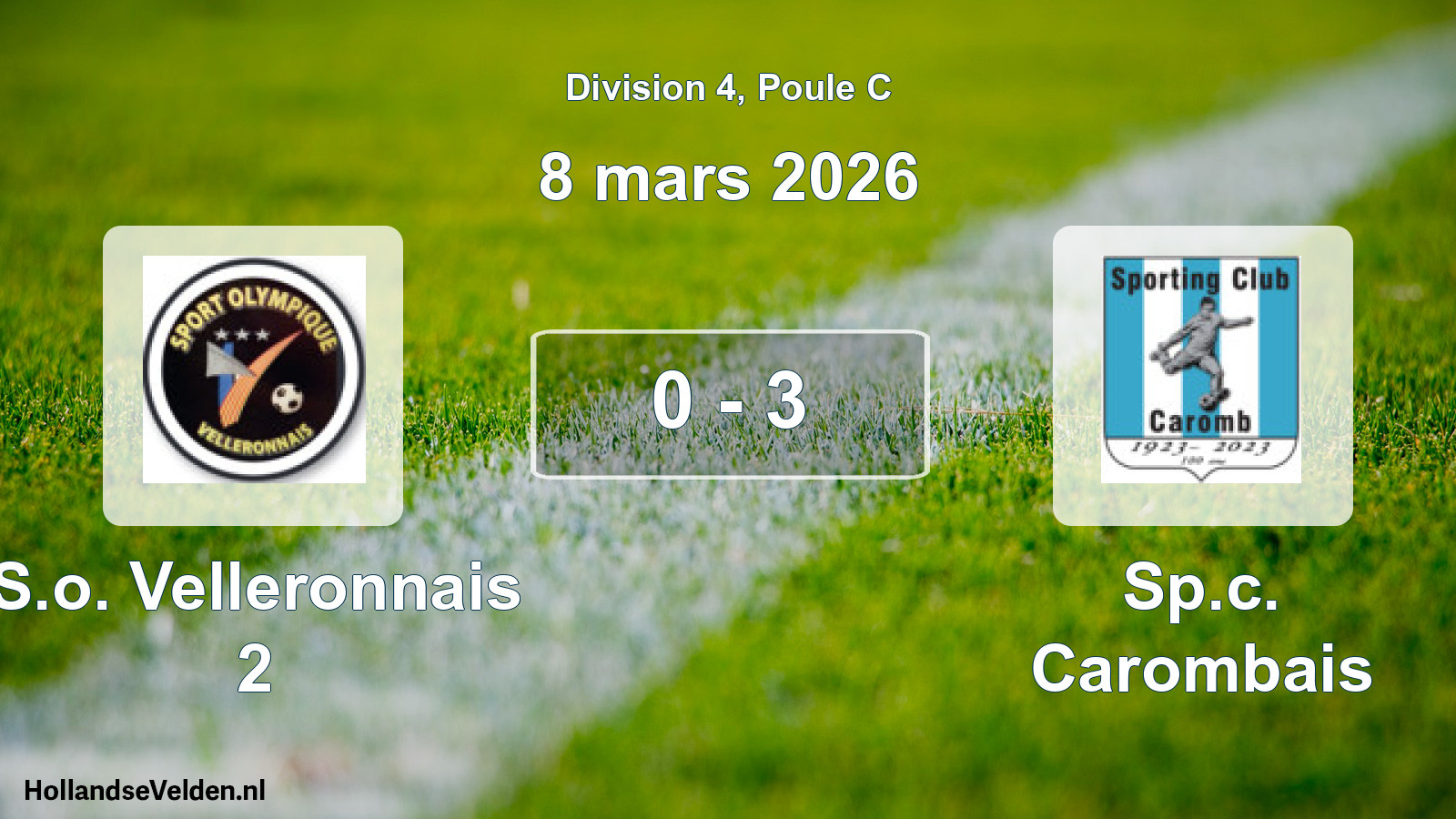 Match joué: S.o. Velleronnais 2 - Sp.c. Carombais 0 - 3 (8 mars 2026)