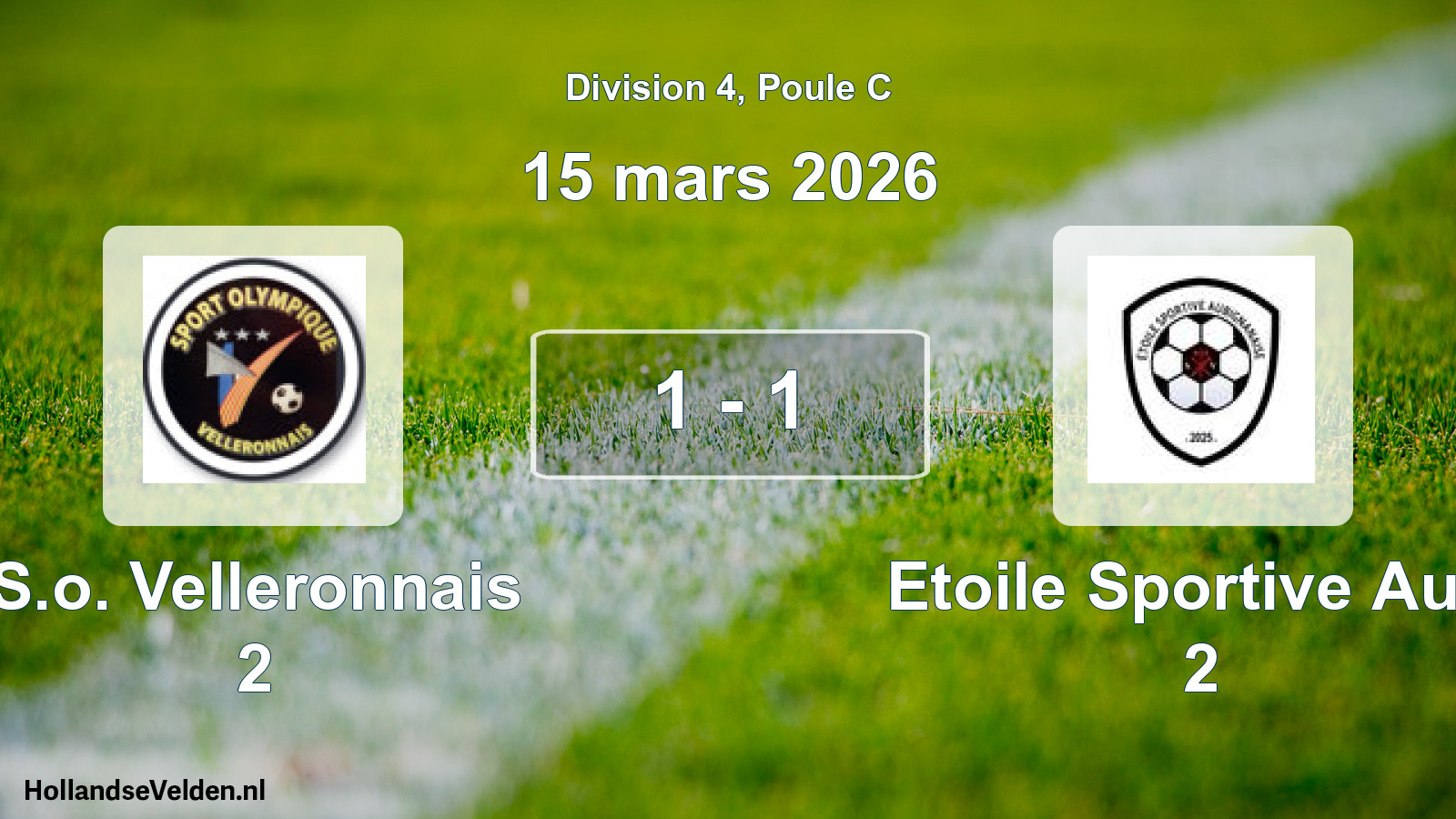 Total number of matches played: S.o. Velleronnais 2 - Etoile Sportive Aubi 2 1 - 1 (15 March 2026)