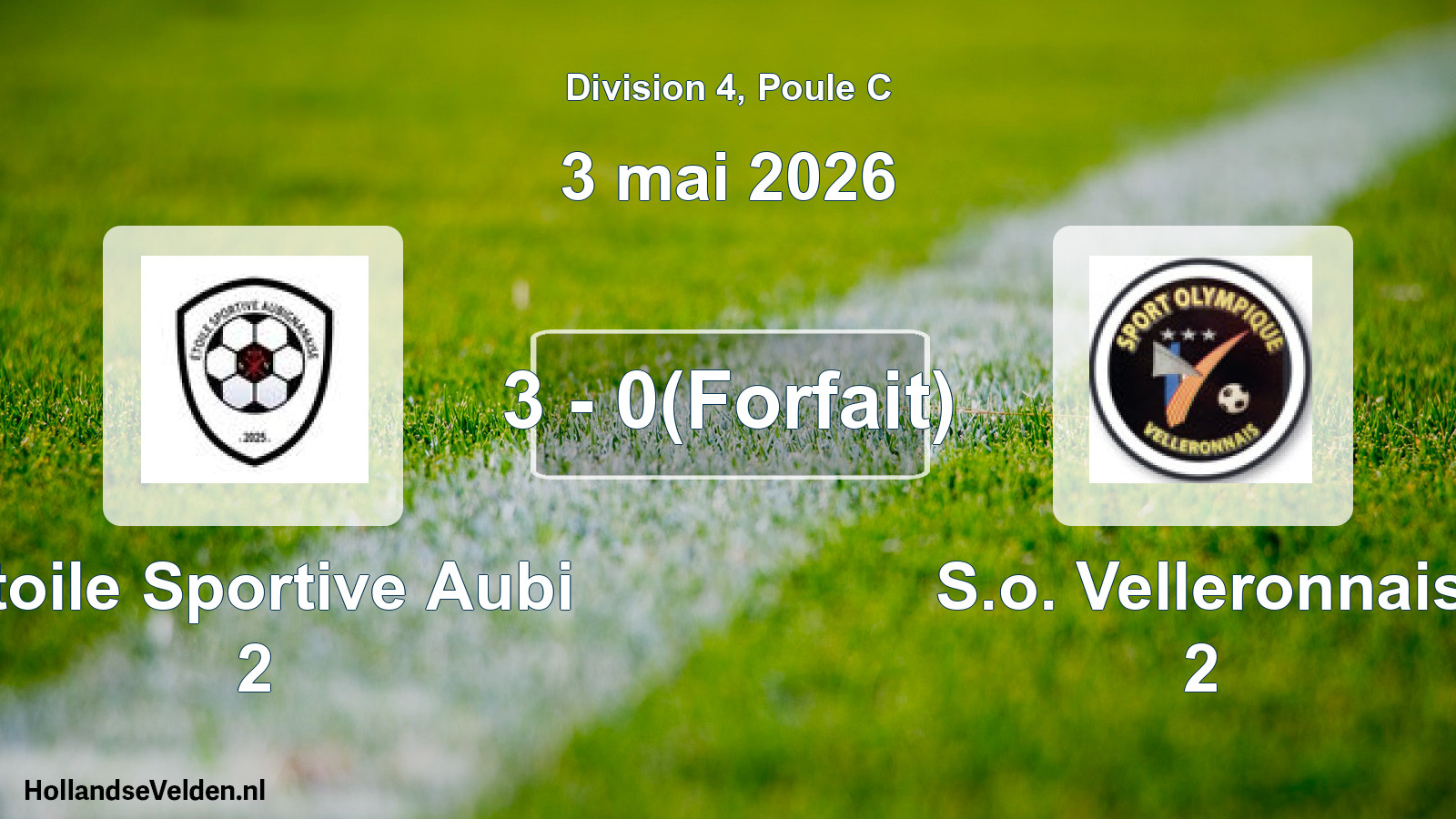Total number of matches played: Etoile Sportive Aubi 2 - S.o. Velleronnais 2 3 - 0(Forfait) (3 May 2026)