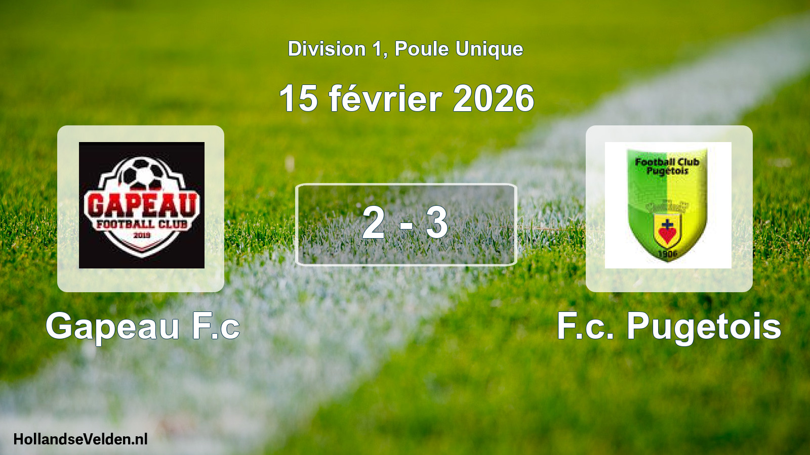 Total number of matches played: Gapeau F.c - F.c. Pugetois 2 - 3 (15 February 2026)