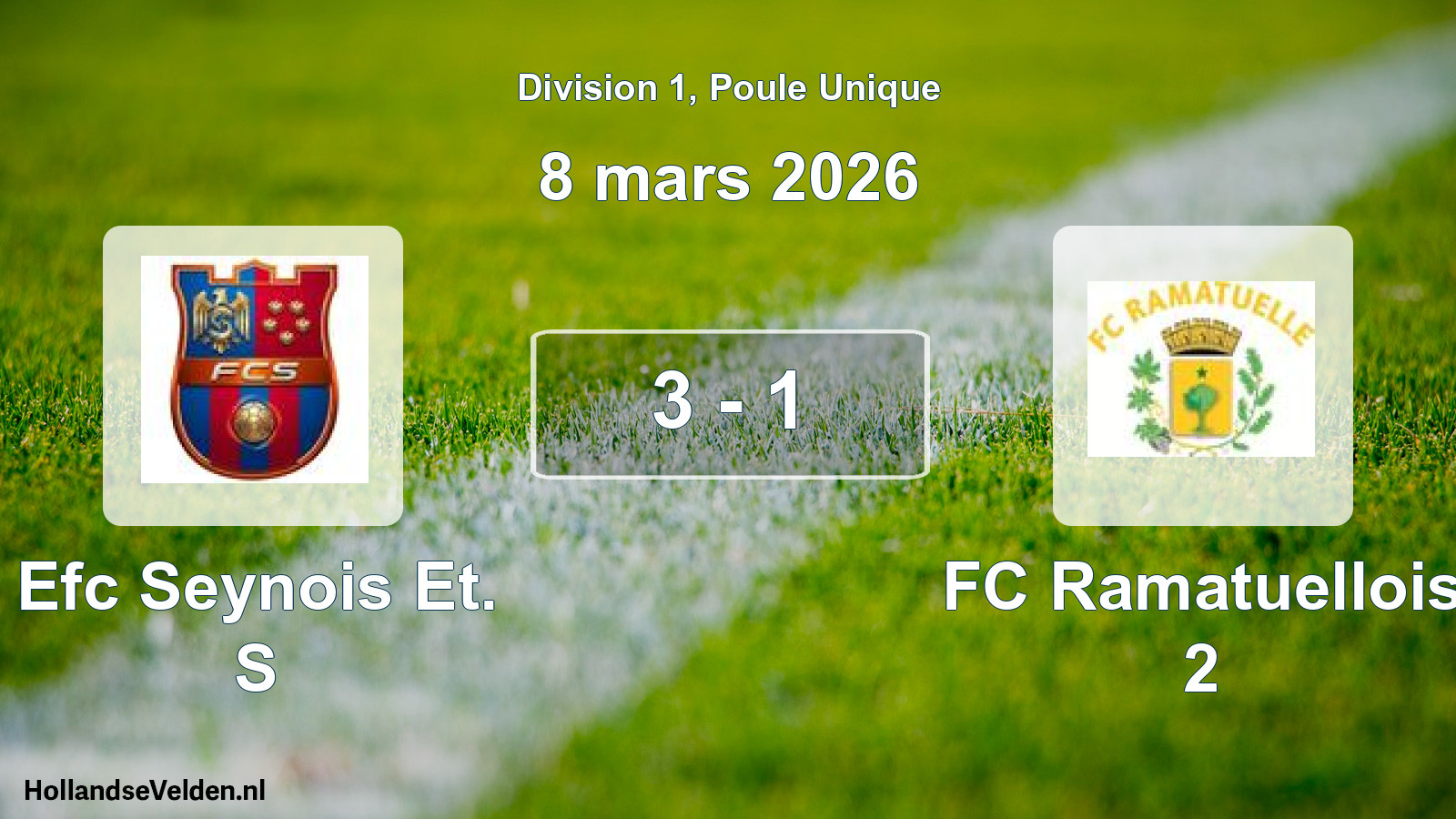 Match joué: Efc Seynois Et. S - FC Ramatuellois 2 3 - 1 (8 mars 2026)