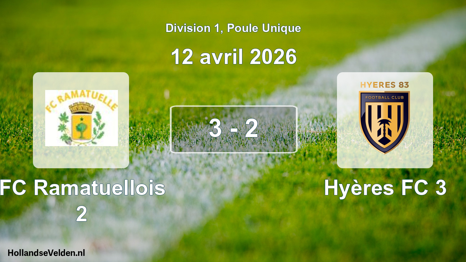 Match joué: FC Ramatuellois 2 - Hyères FC 3 3 - 2 (12 avril 2026)