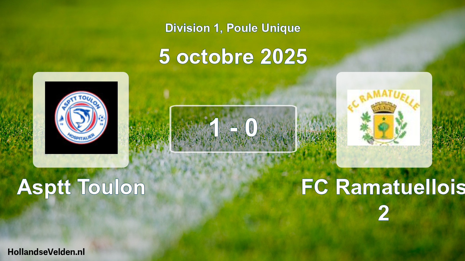 Total number of matches played: Asptt Toulon - FC Ramatuellois 2 1 - 0 (5 October 2025)