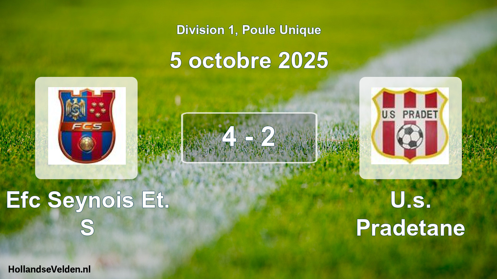 Total number of matches played: Efc Seynois Et. S - U.s. Pradetane 4 - 2 (5 October 2025)