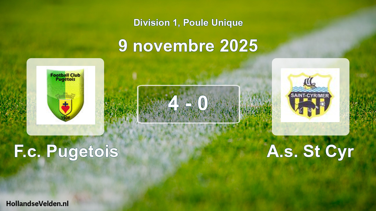 Total number of matches played: F.c. Pugetois - A.s. St Cyr 4 - 0 (9 November 2025)
