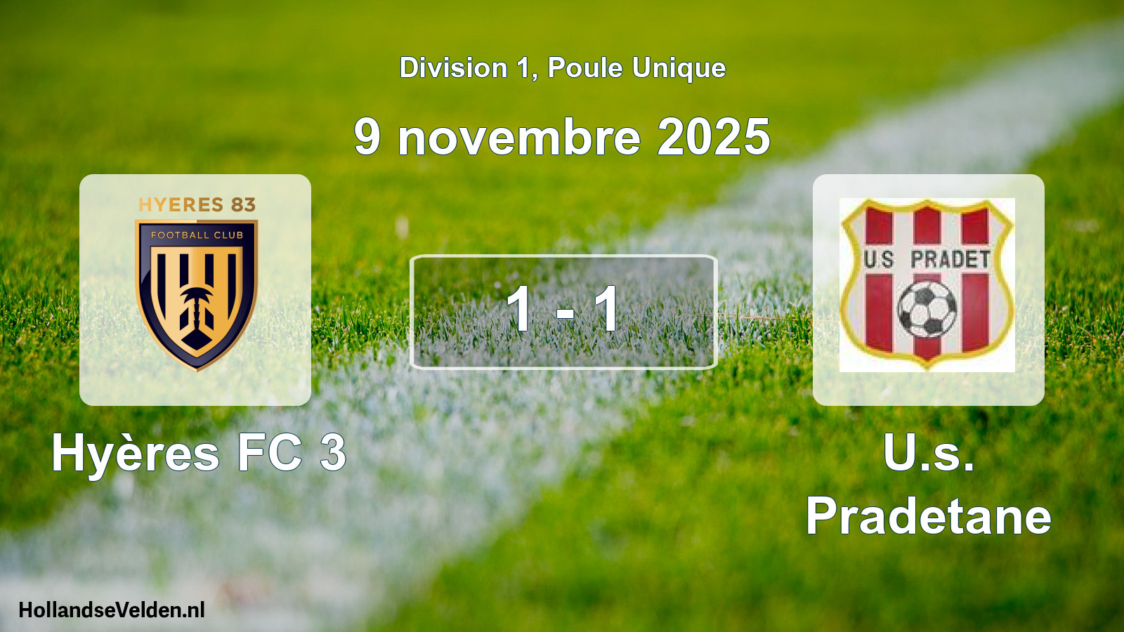 Match joué: Hyères FC 3 - U.s. Pradetane 1 - 1 (9 novembre 2025)