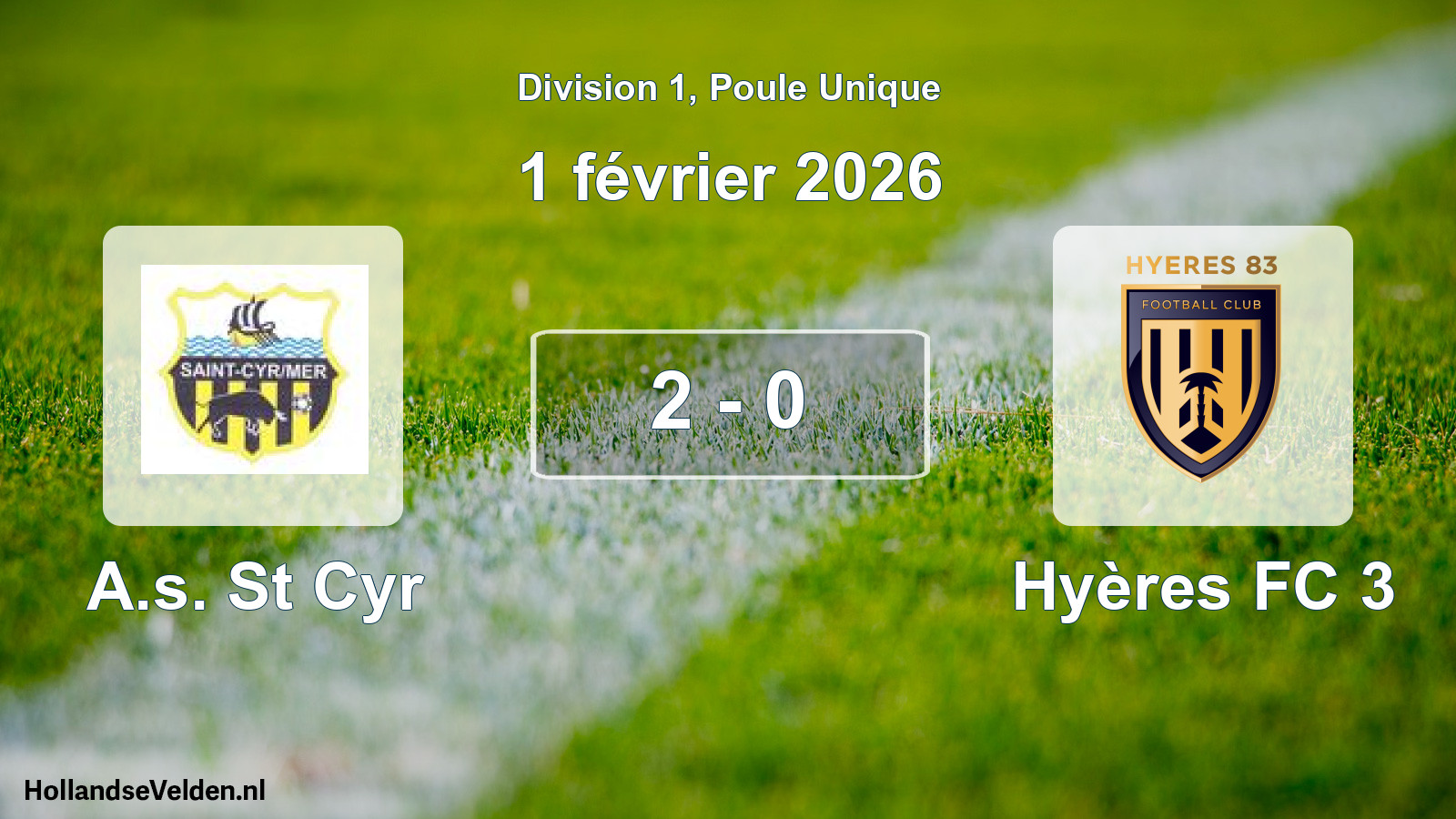 Match joué: A.s. St Cyr - Hyères FC 3 2 - 0 (1 février 2026)