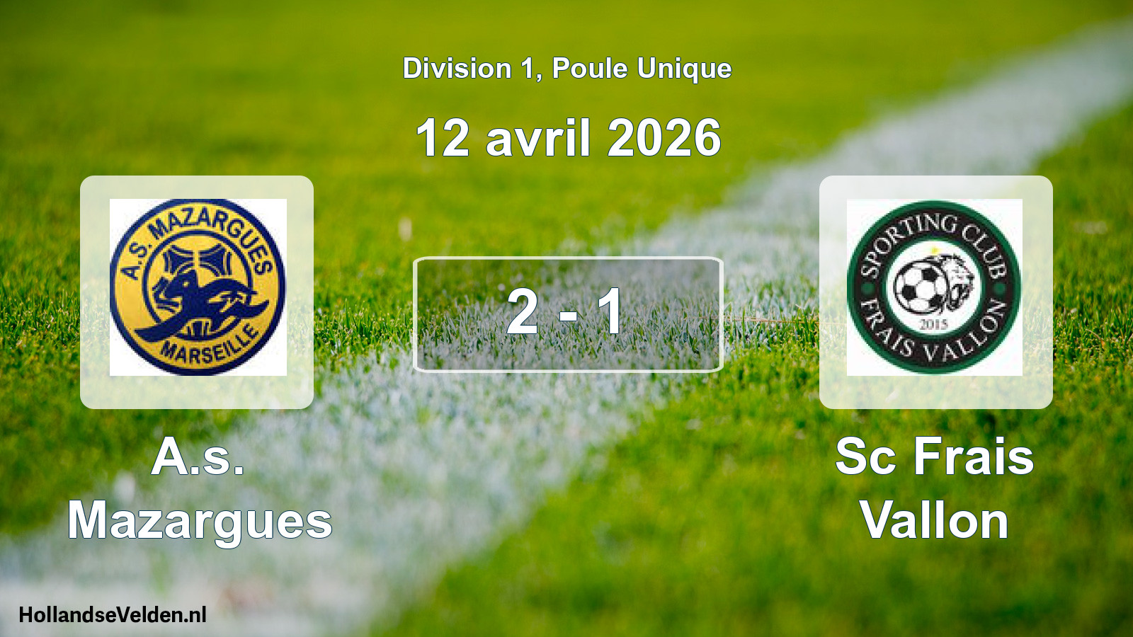 Match joué: A.s. Mazargues - Sc Frais Vallon 2 - 1 (12 avril 2026)