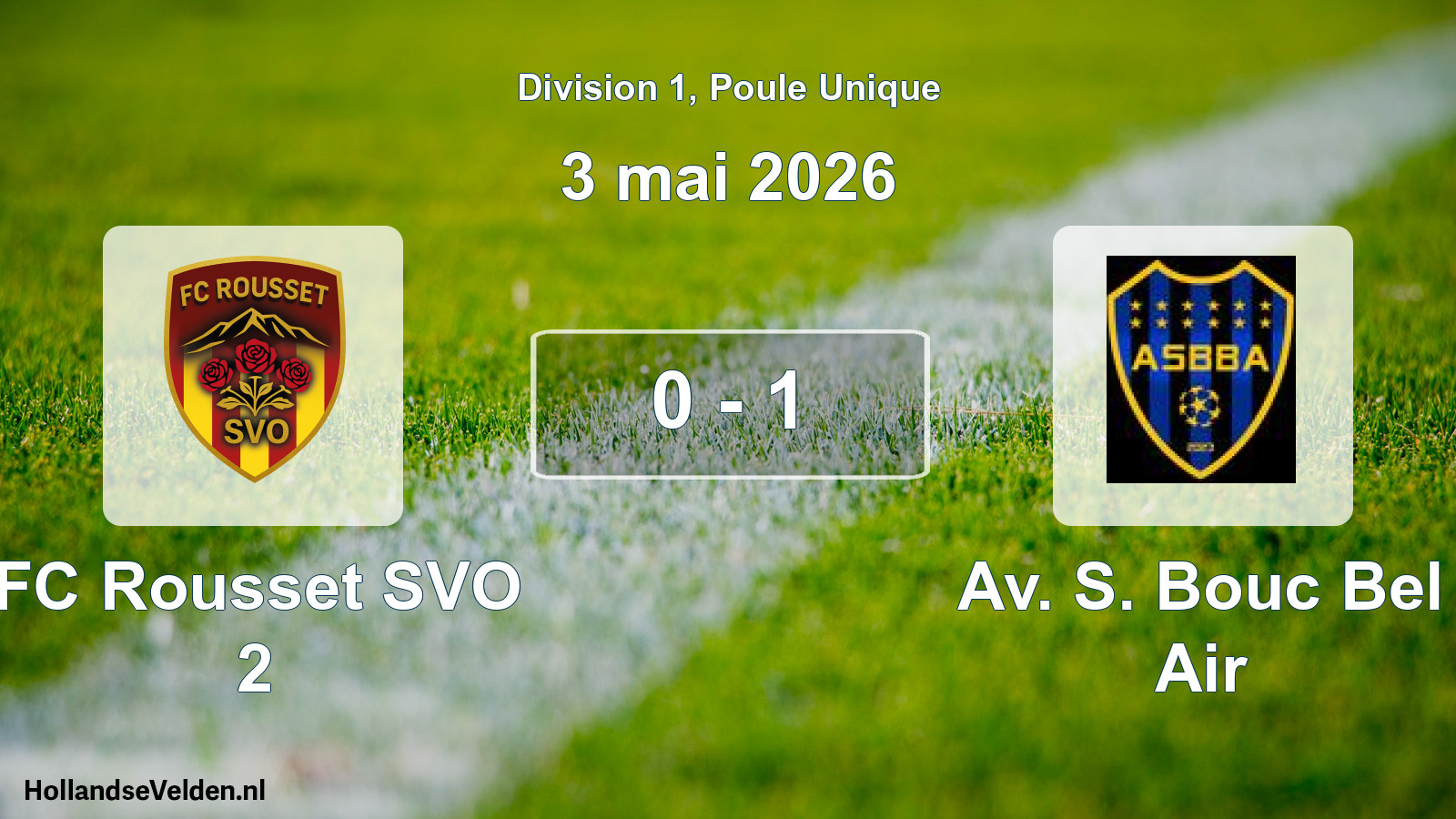Total number of matches played: FC Rousset SVO 2 - Av. S. Bouc Bel Air 0 - 1 (3 May 2026)