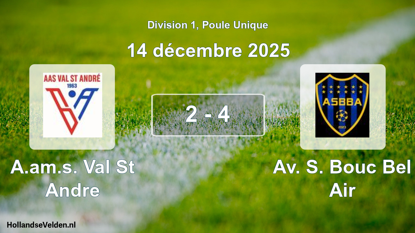 Match joué: A.am.s. Val St Andre - Av. S. Bouc Bel Air 2 - 4 (14 décembre 2025)