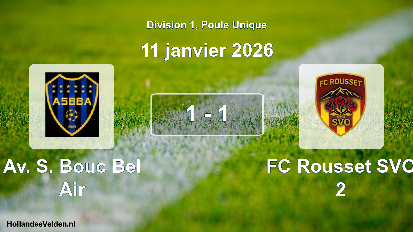Total number of matches played: Av. S. Bouc Bel Air - FC Rousset SVO 2 1 - 1 (11 January 2026)