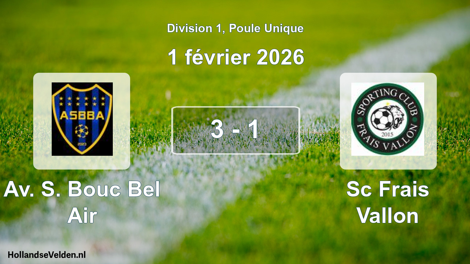 Match joué: Av. S. Bouc Bel Air - Sc Frais Vallon 3 - 1 (1 février 2026)