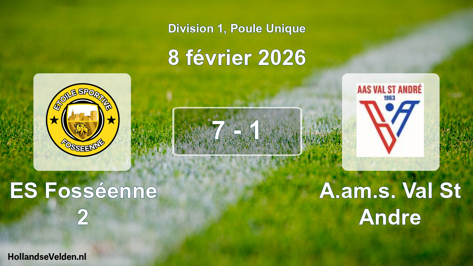 Total number of matches played: ES Fosséenne 2 - A.am.s. Val St Andre 7 - 1 (8 February 2026)