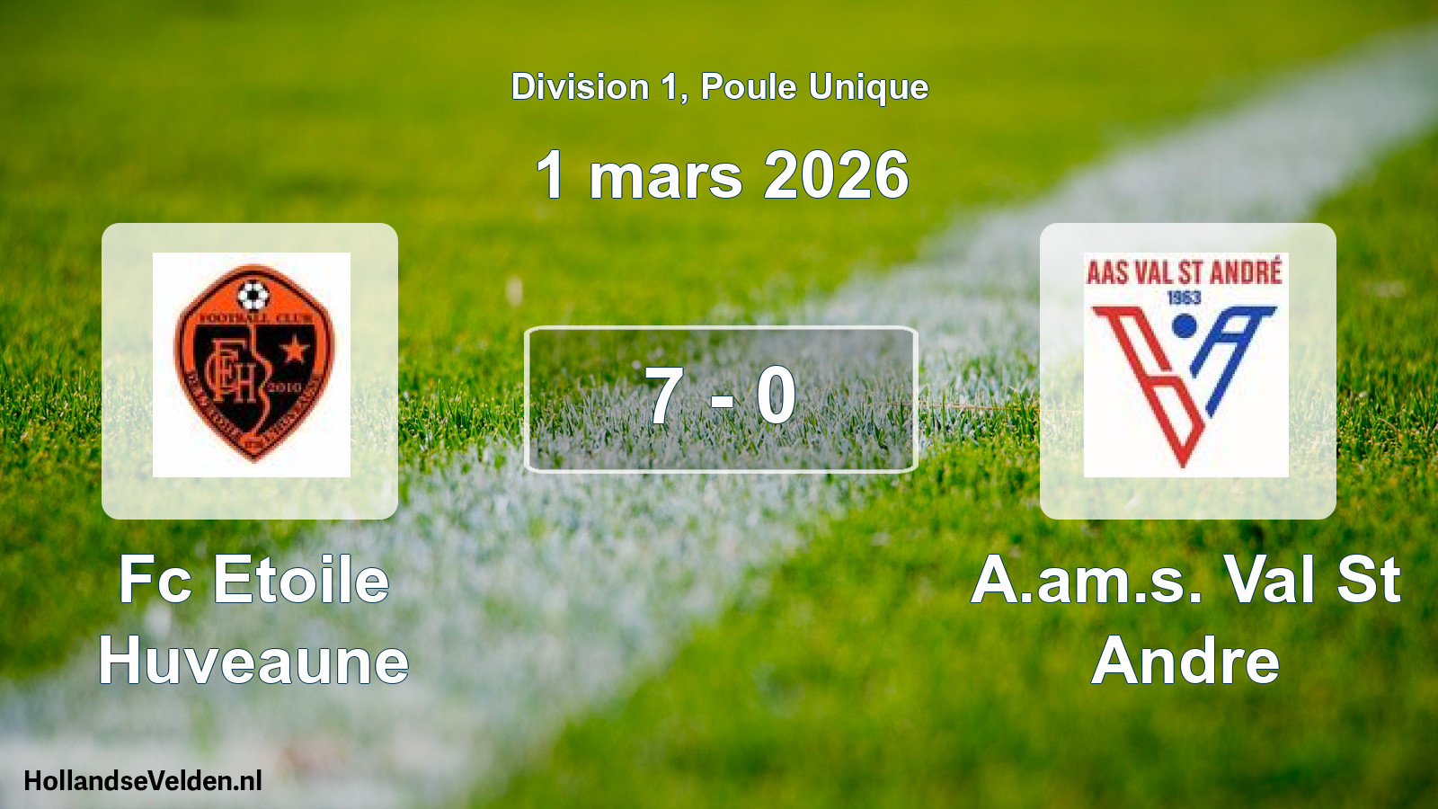 Total number of matches played: Fc Etoile Huveaune - A.am.s. Val St Andre 7 - 0 (1 March 2026)