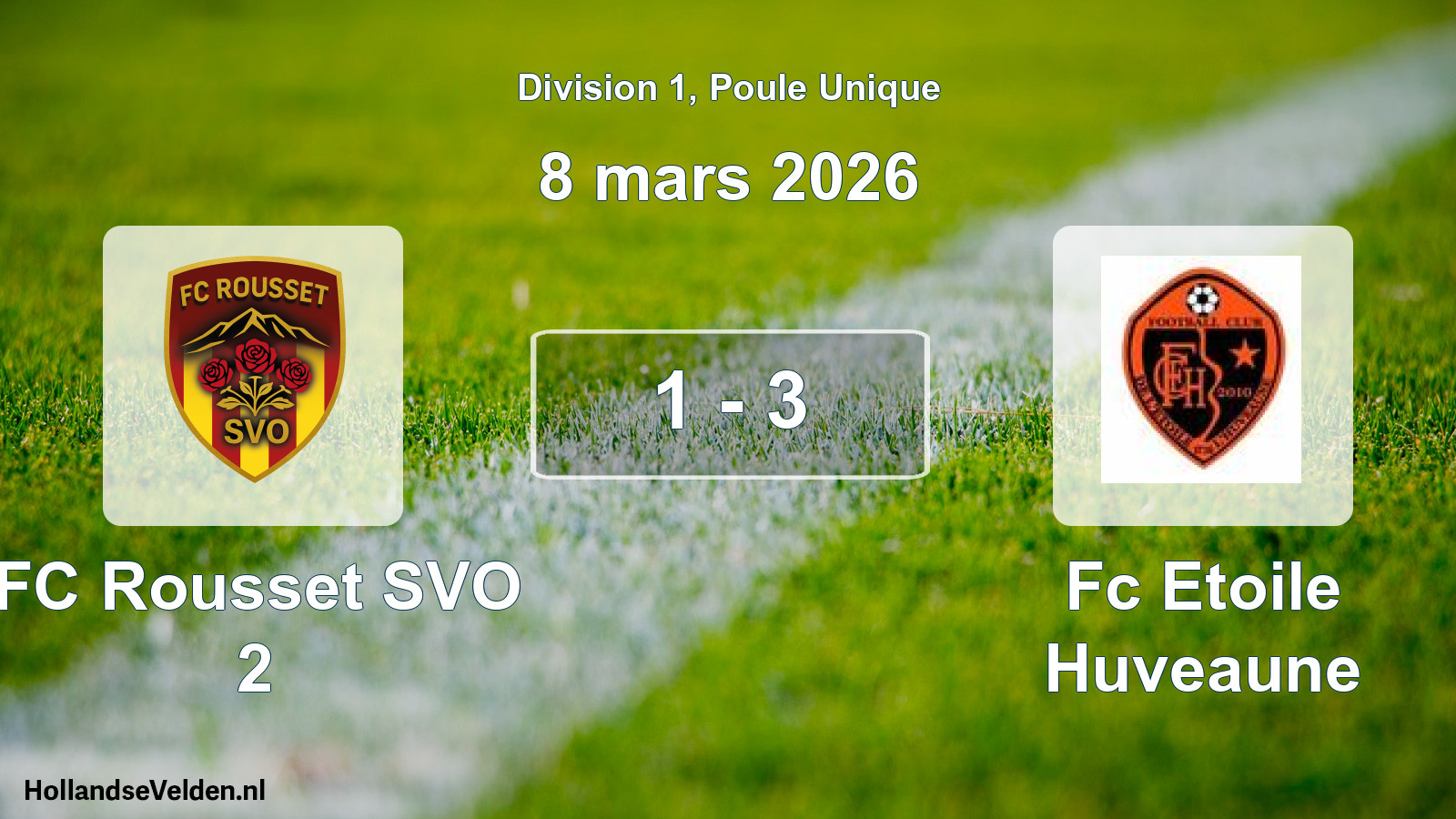 Match joué: FC Rousset SVO 2 - Fc Etoile Huveaune 1 - 3 (8 mars 2026)
