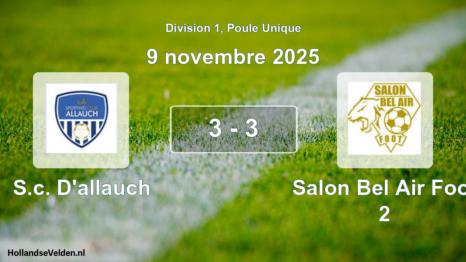 Total number of matches played: S.c. D'allauch - Salon Bel Air Foot 2 3 - 3 (9 November 2025)