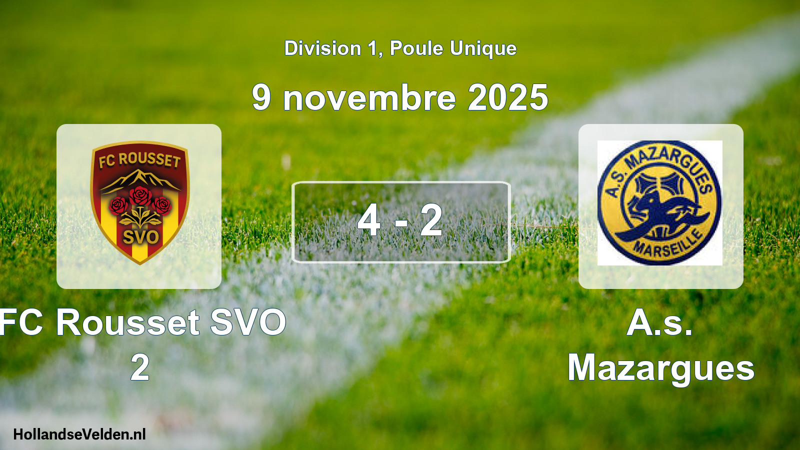 Match joué: FC Rousset SVO 2 - A.s. Mazargues 4 - 2 (9 novembre 2025)