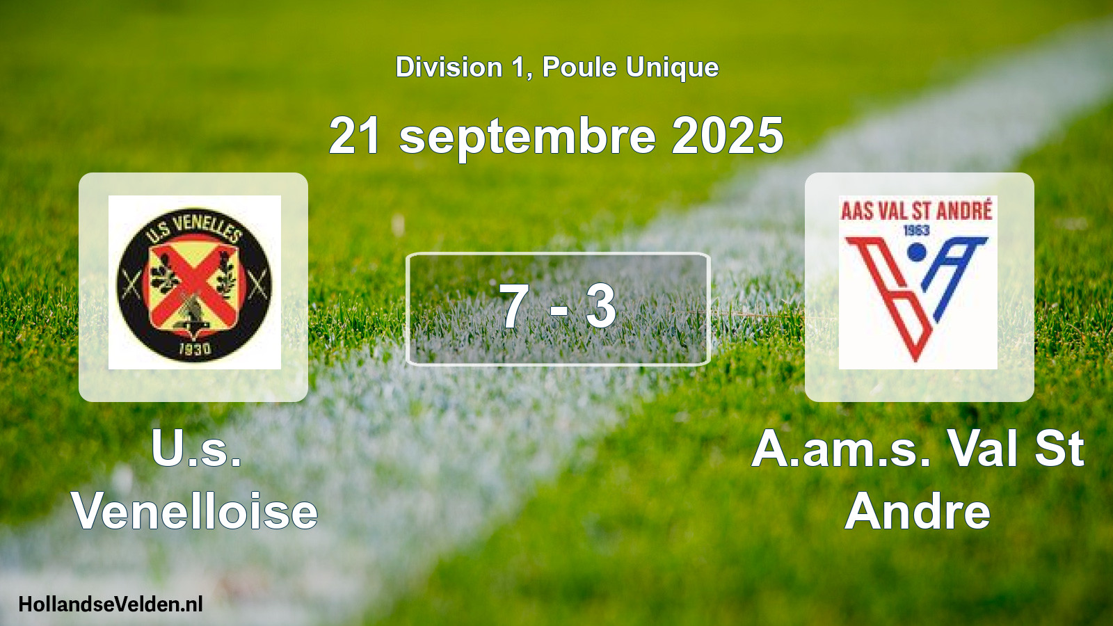 Total number of matches played: U.s. Venelloise - A.am.s. Val St Andre 7 - 3 (21 September 2025)