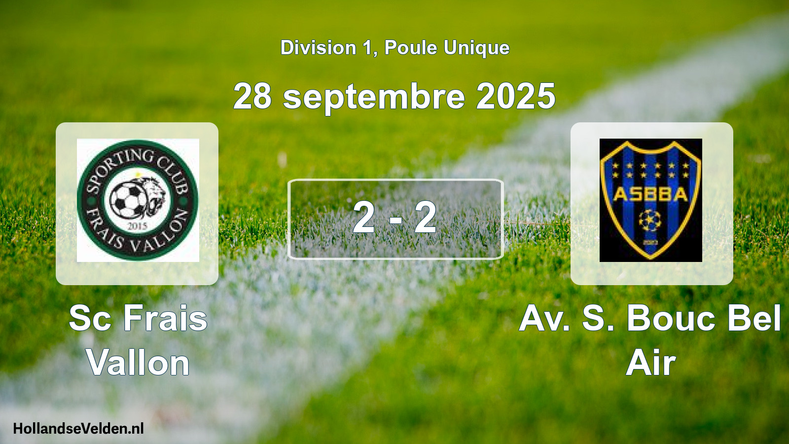 Match joué: Sc Frais Vallon - Av. S. Bouc Bel Air 2 - 2 (28 septembre 2025)