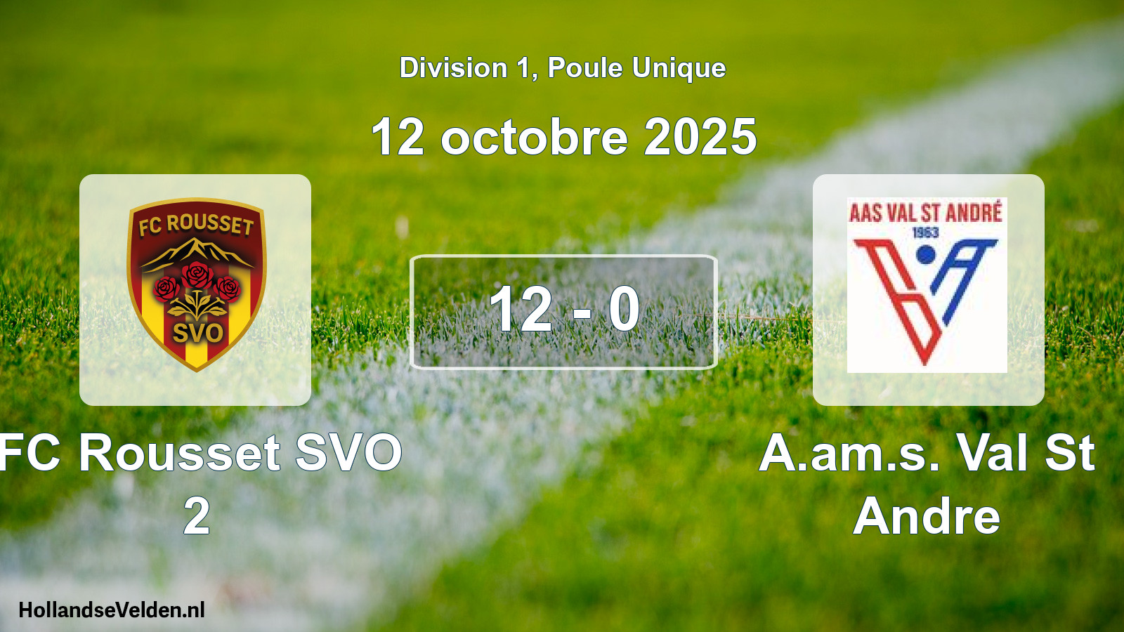 Match joué: FC Rousset SVO 2 - A.am.s. Val St Andre 12 - 0 (12 octobre 2025)