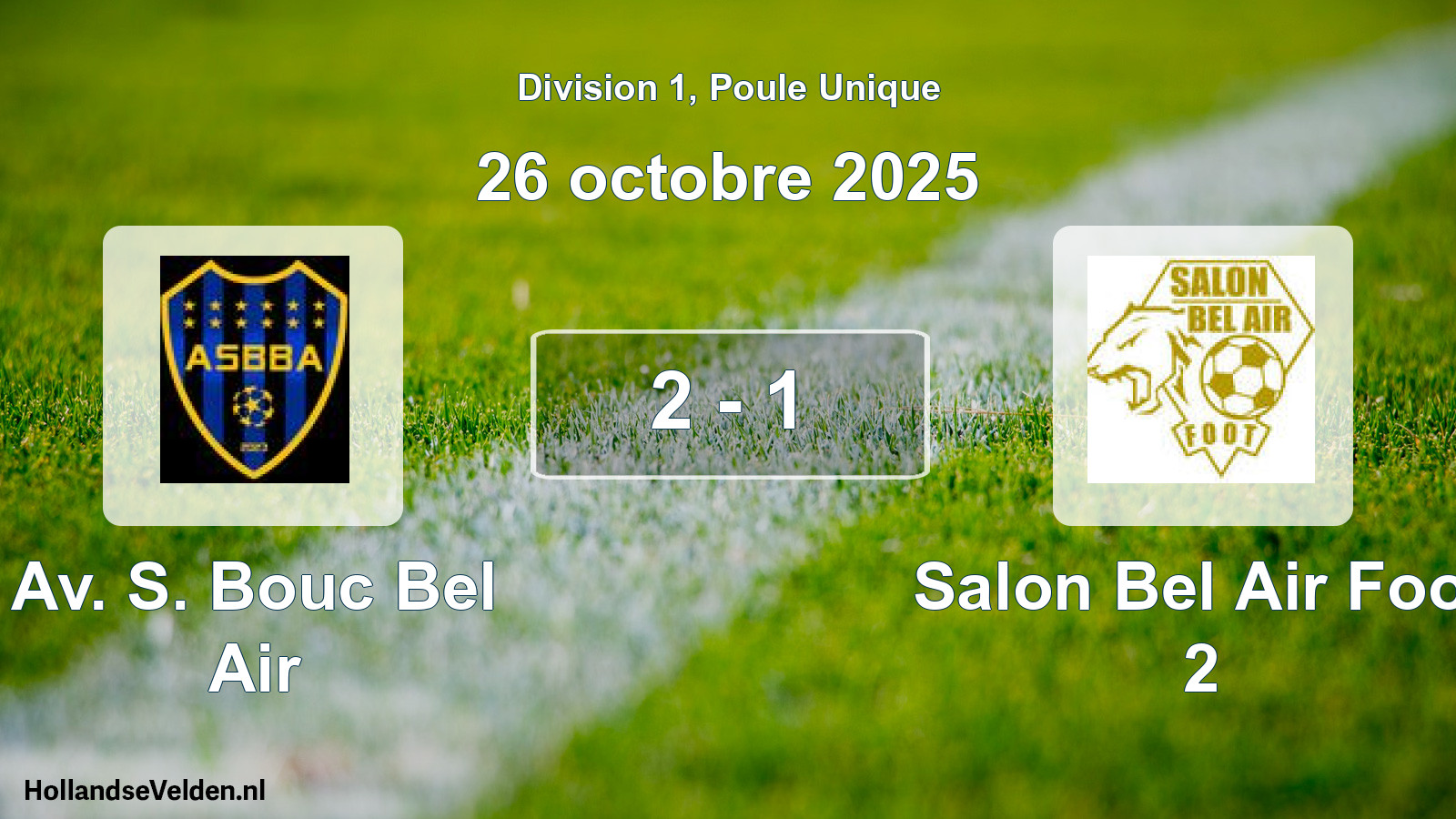 Total number of matches played: Av. S. Bouc Bel Air - Salon Bel Air Foot 2 2 - 1 (26 October 2025)