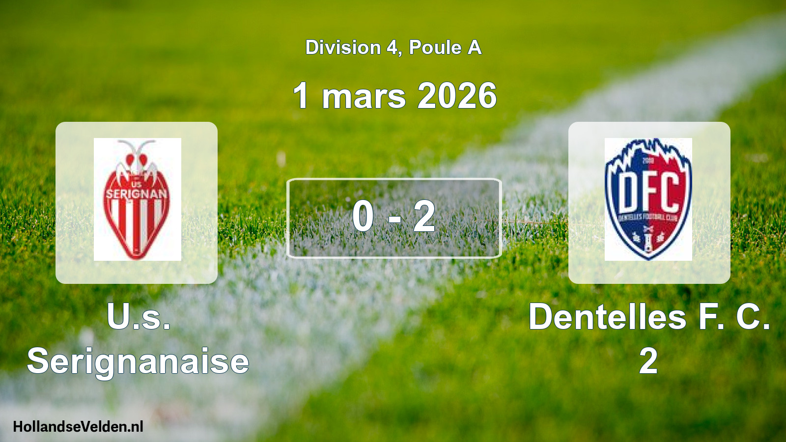Total number of matches played: U.s. Serignanaise - Dentelles F. C. 2 0 - 2 (1 March 2026)