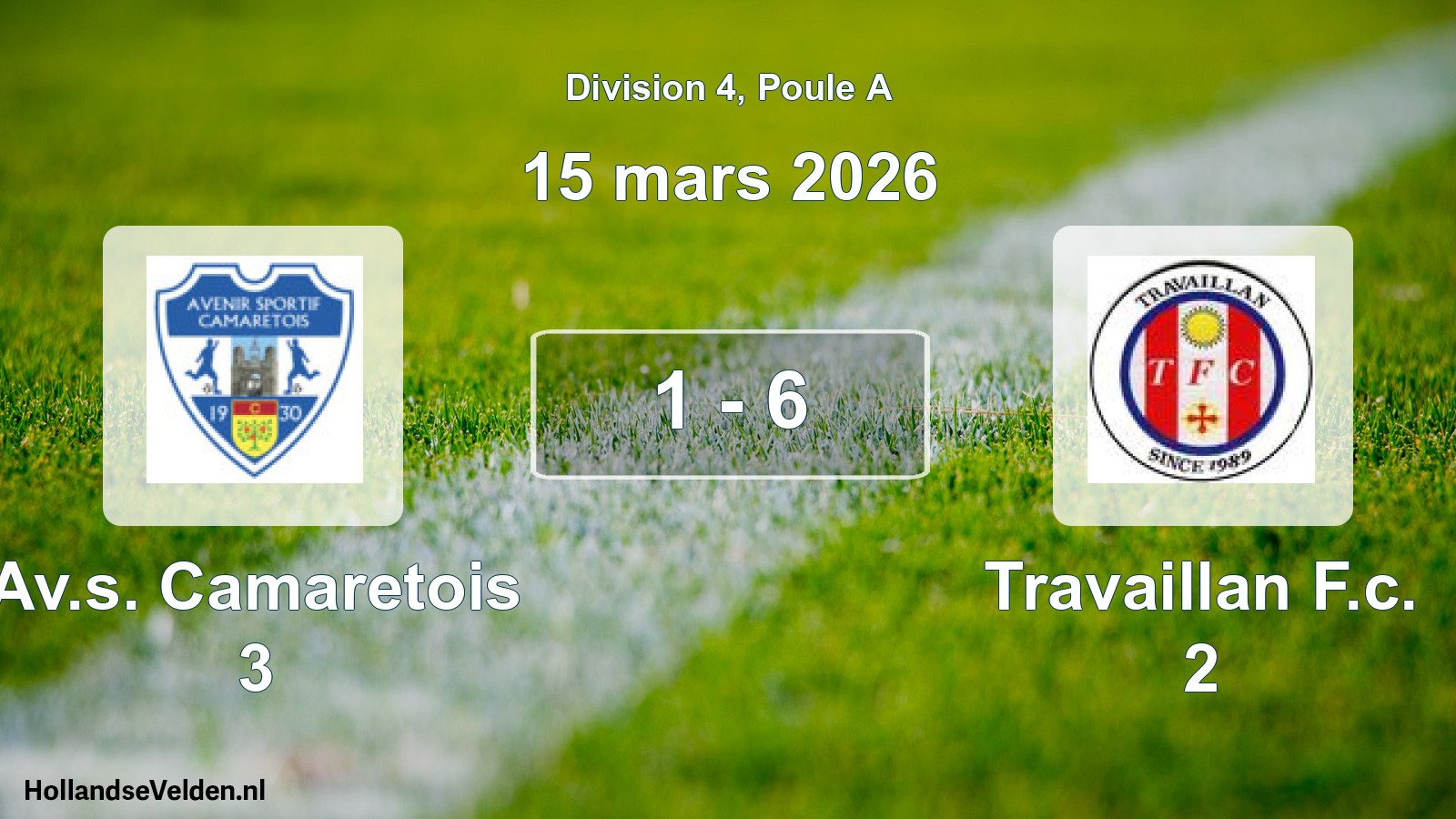 Total number of matches played: Av.s. Camaretois 3 - Travaillan F.c. 2 1 - 6 (15 March 2026)