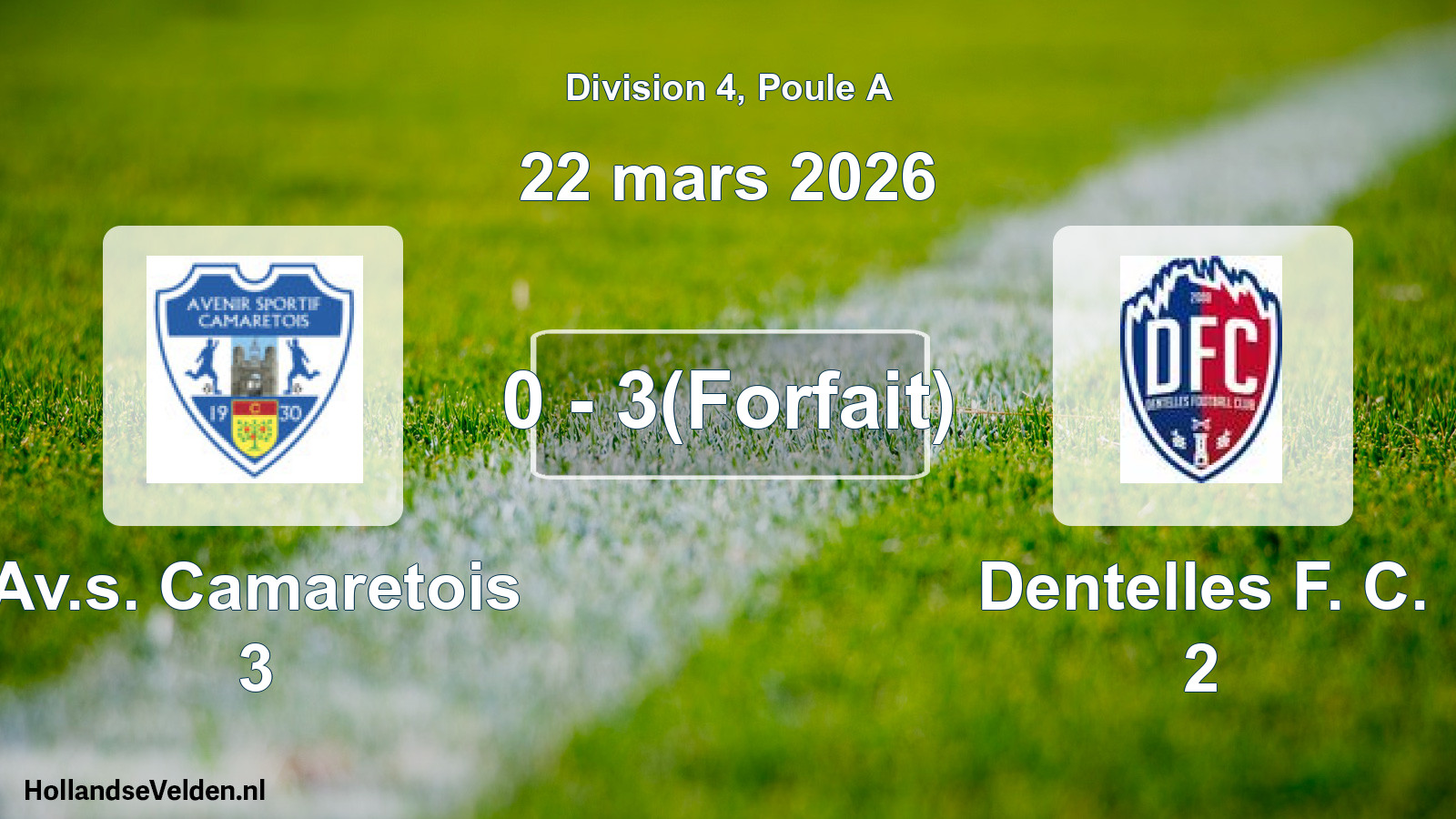 Total number of matches played: Av.s. Camaretois 3 - Dentelles F. C. 2 0 - 3(Forfait) (22 March 2026)