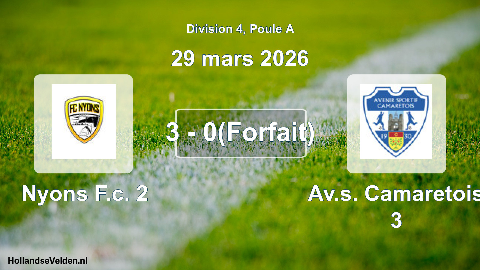 Total number of matches played: Nyons F.c. 2 - Av.s. Camaretois 3 3 - 0(Forfait) (29 March 2026)