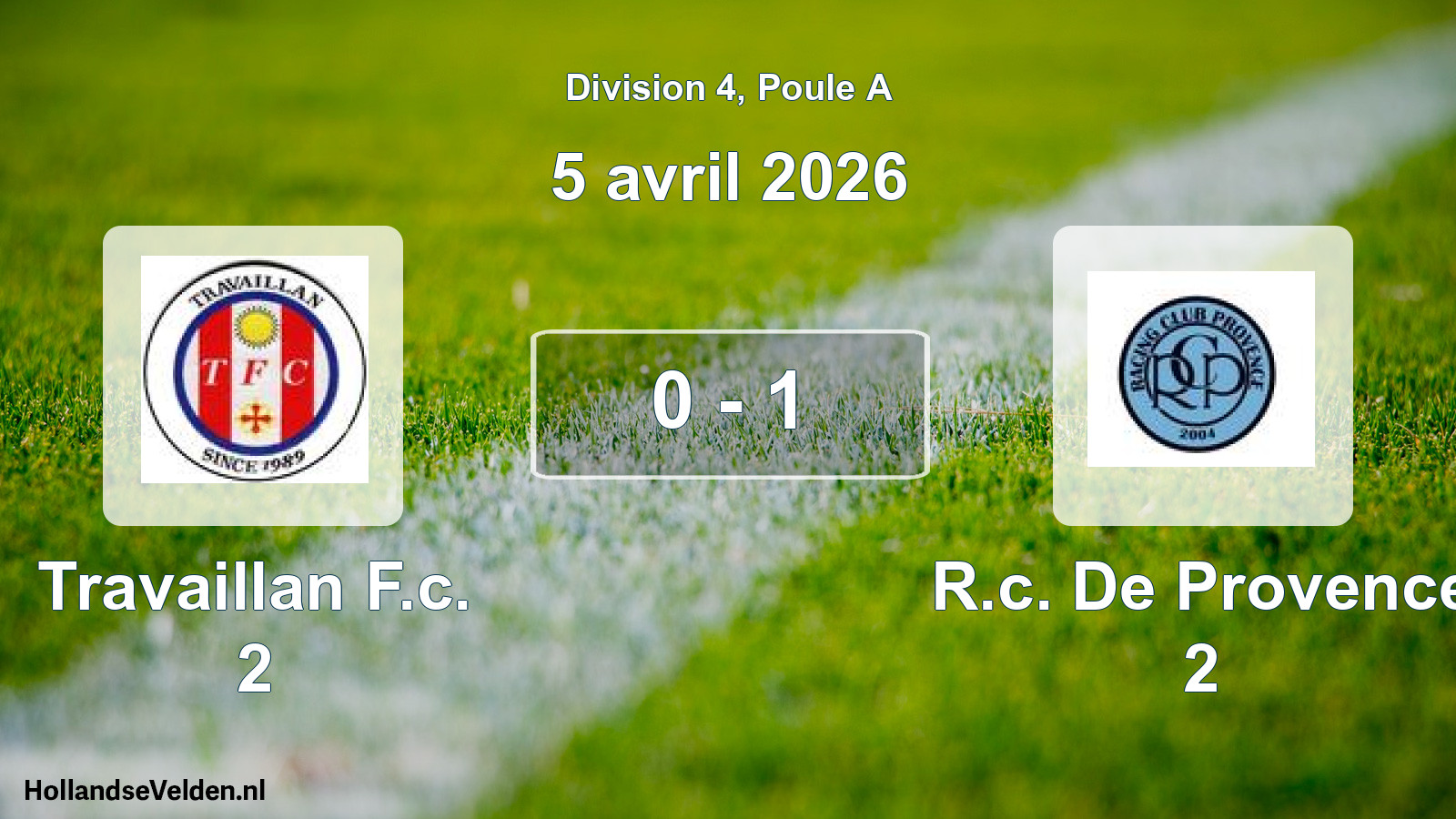 Total number of matches played: Travaillan F.c. 2 - R.c. De Provence 2 0 - 1 (5 April 2026)