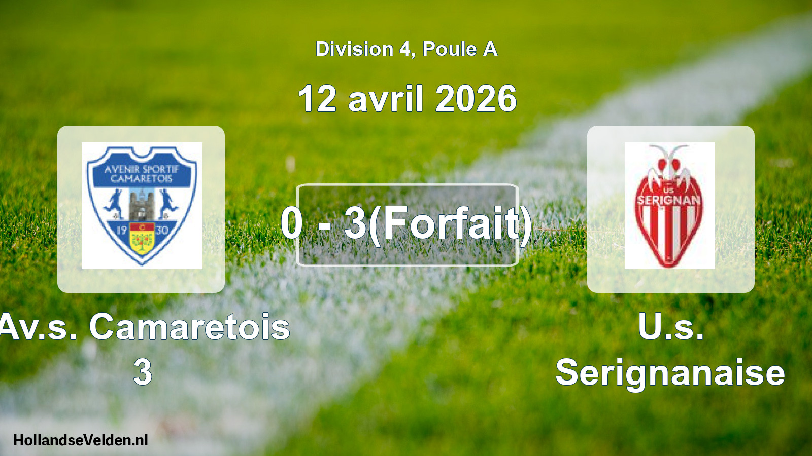 Total number of matches played: Av.s. Camaretois 3 - U.s. Serignanaise 0 - 3(Forfait) (12 April 2026)