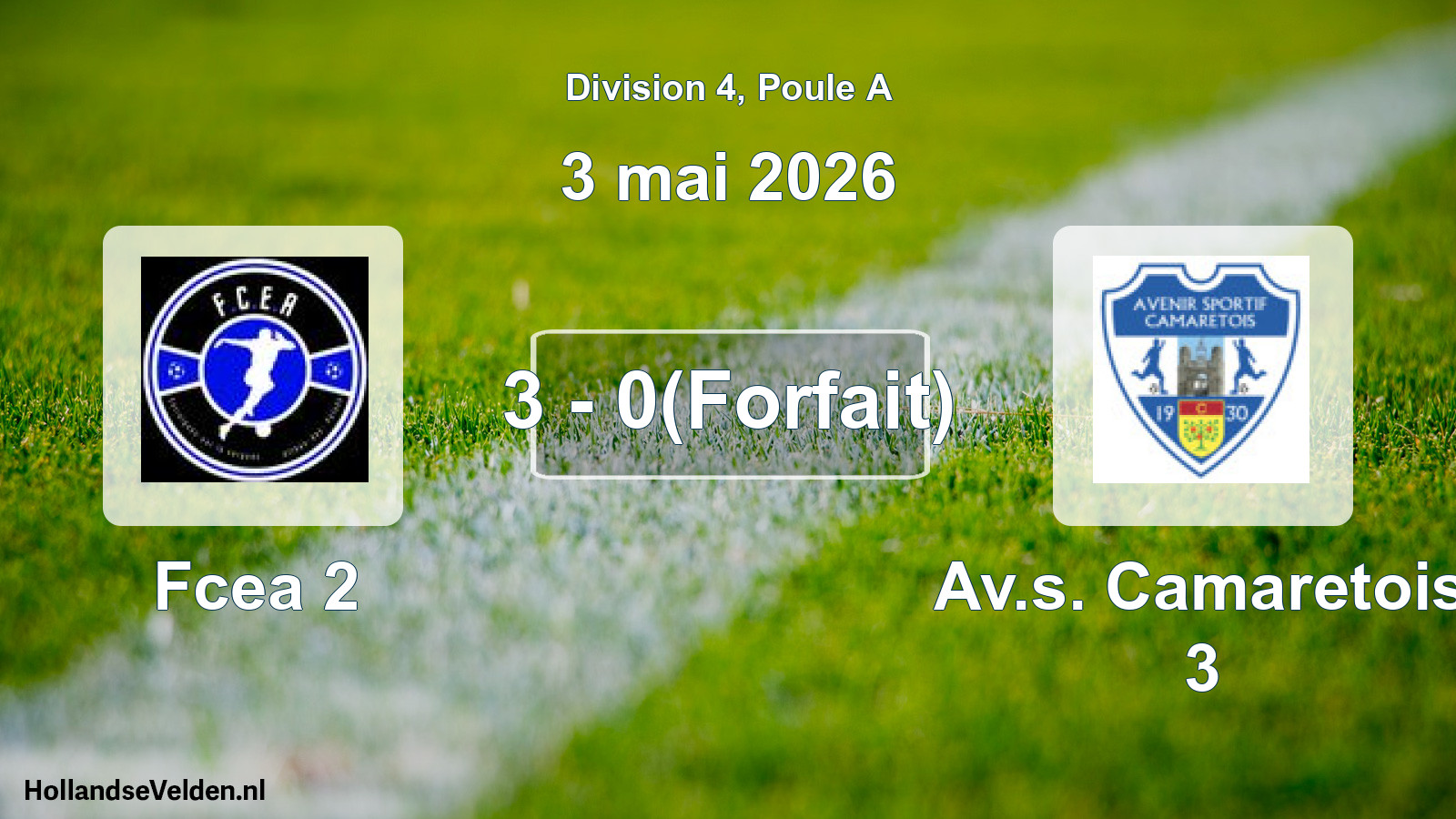 Match joué: Fcea 2 - Av.s. Camaretois 3 3 - 0(Forfait) (3 mai 2026)