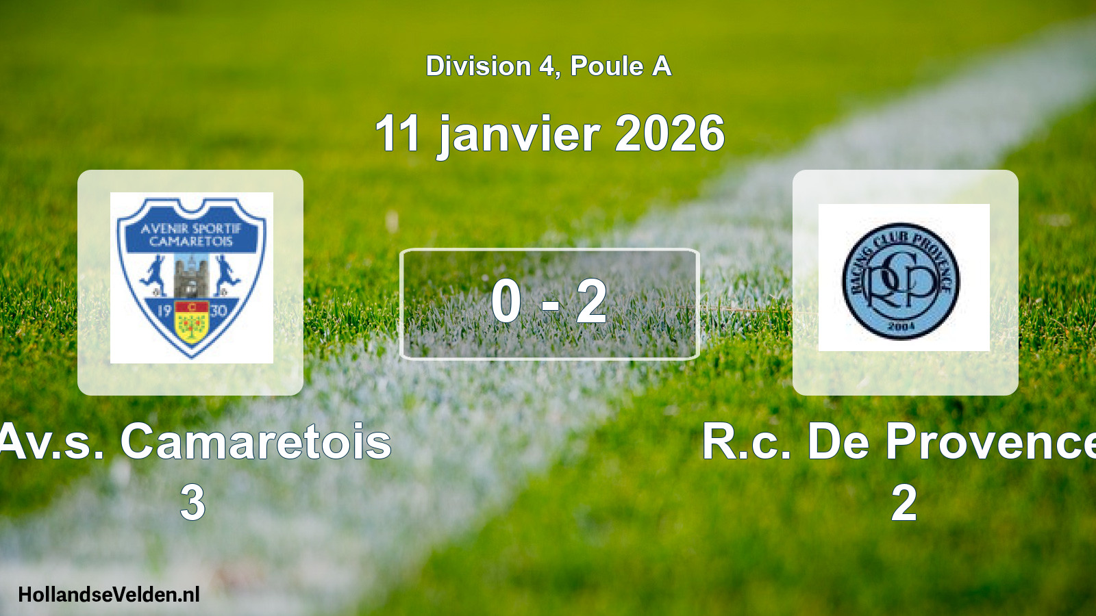 Match joué: Av.s. Camaretois 3 - R.c. De Provence 2 0 - 2 (11 janvier 2026)