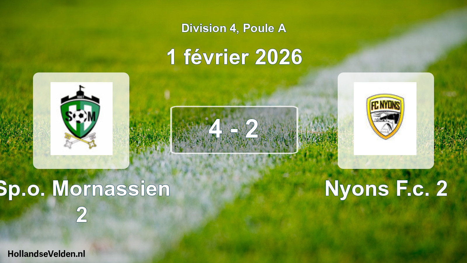 Total number of matches played: Sp.o. Mornassien 2 - Nyons F.c. 2 4 - 2 (1 February 2026)