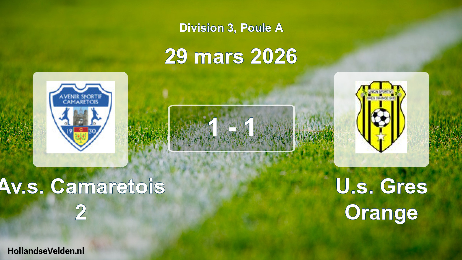Total number of matches played: Av.s. Camaretois 2 - U.s. Gres Orange 1 - 1 (29 March 2026)