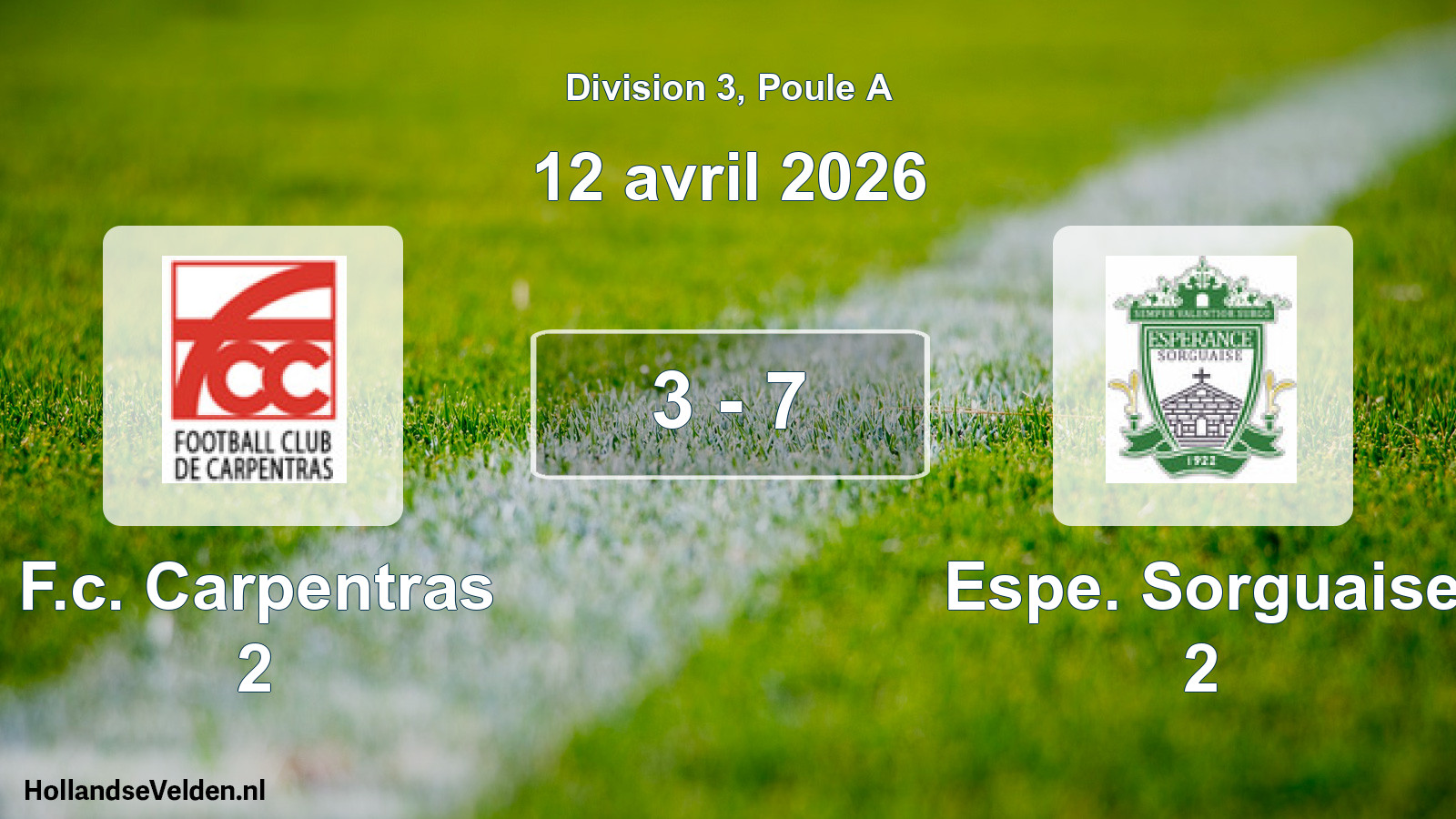 Match joué: F.c. Carpentras 2 - Espe. Sorguaise 2 3 - 7 (12 avril 2026)
