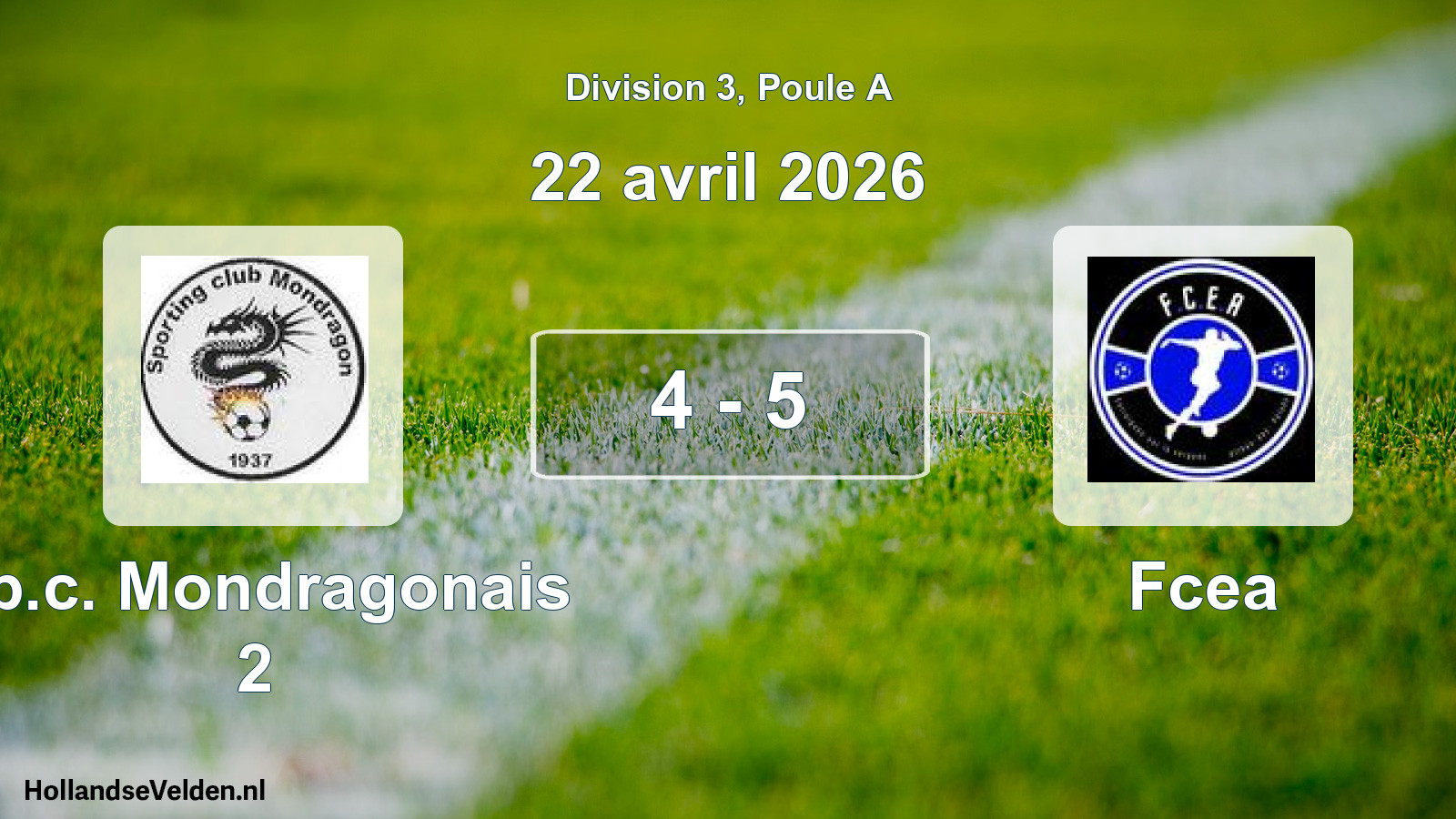 Match joué: Sp.c. Mondragonais 2 - Fcea 4 - 5 (22 avril 2026)