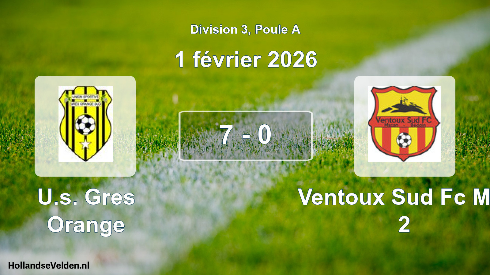 Match joué: U.s. Gres Orange - Ventoux Sud Fc M/b 2 7 - 0 (1 février 2026)