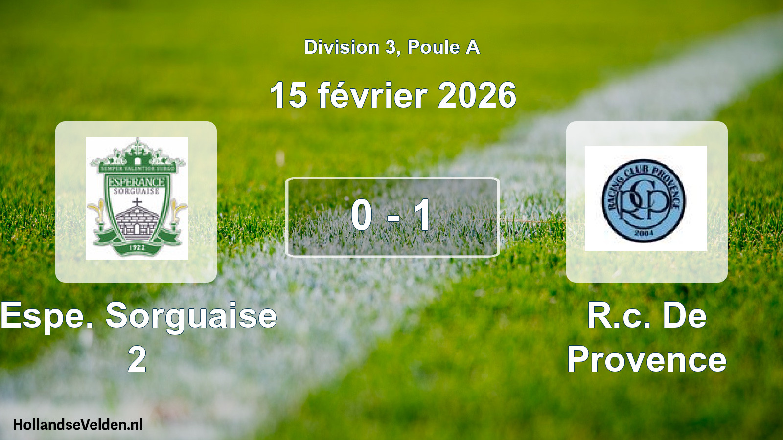 Match joué: Espe. Sorguaise 2 - R.c. De Provence 0 - 1 (15 février 2026)