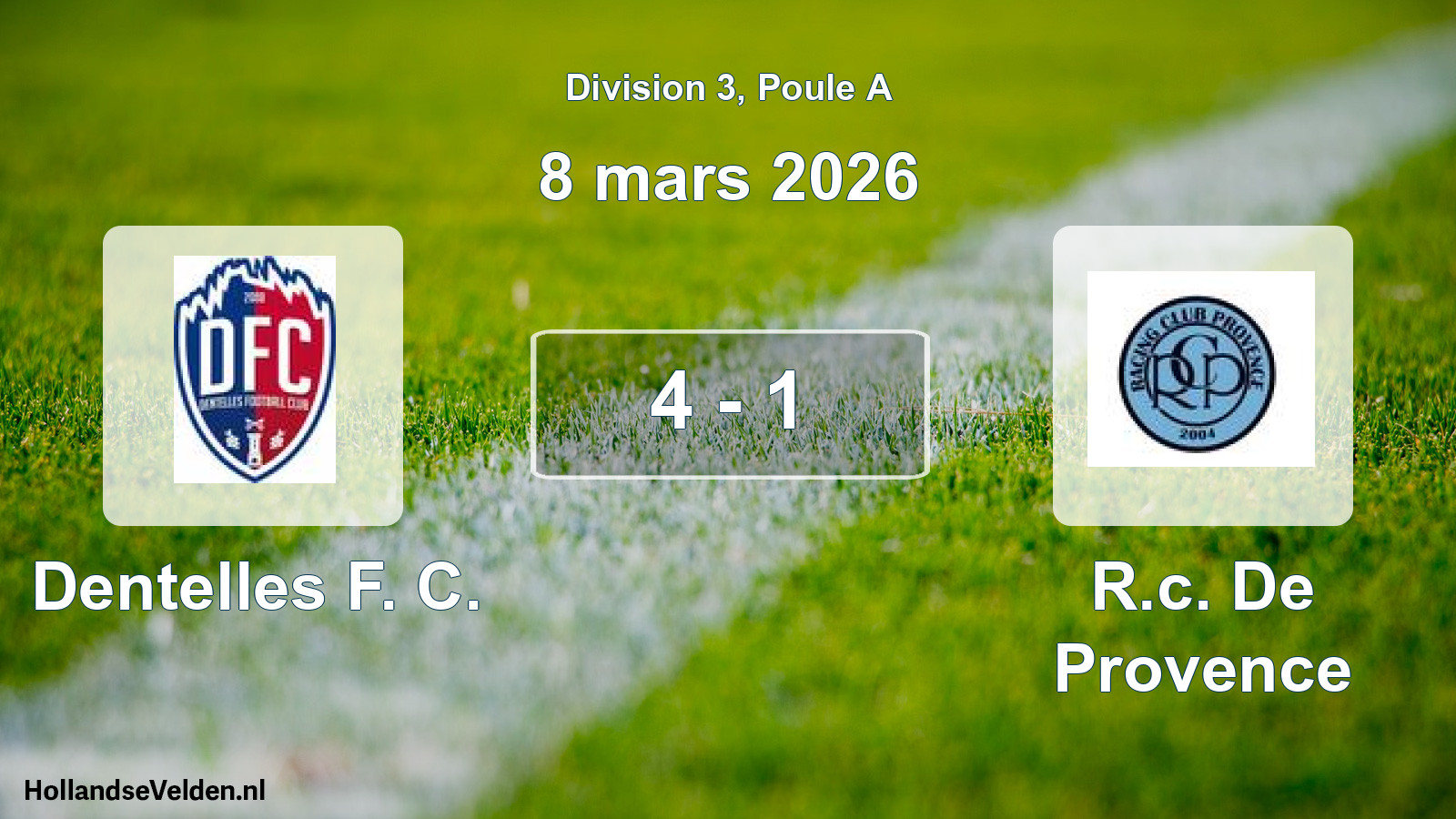 Total number of matches played: Dentelles F. C. - R.c. De Provence 4 - 1 (8 March 2026)