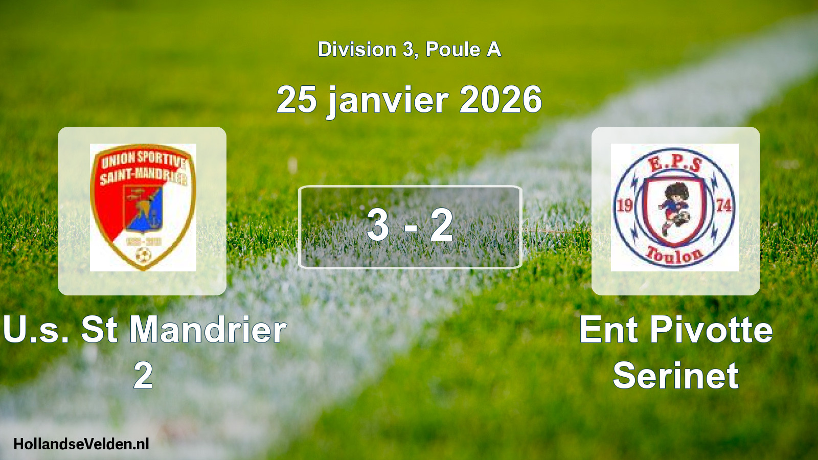 Match joué: U.s. St Mandrier 2 - Ent Pivotte Serinet 3 - 2 (25 janvier 2026)