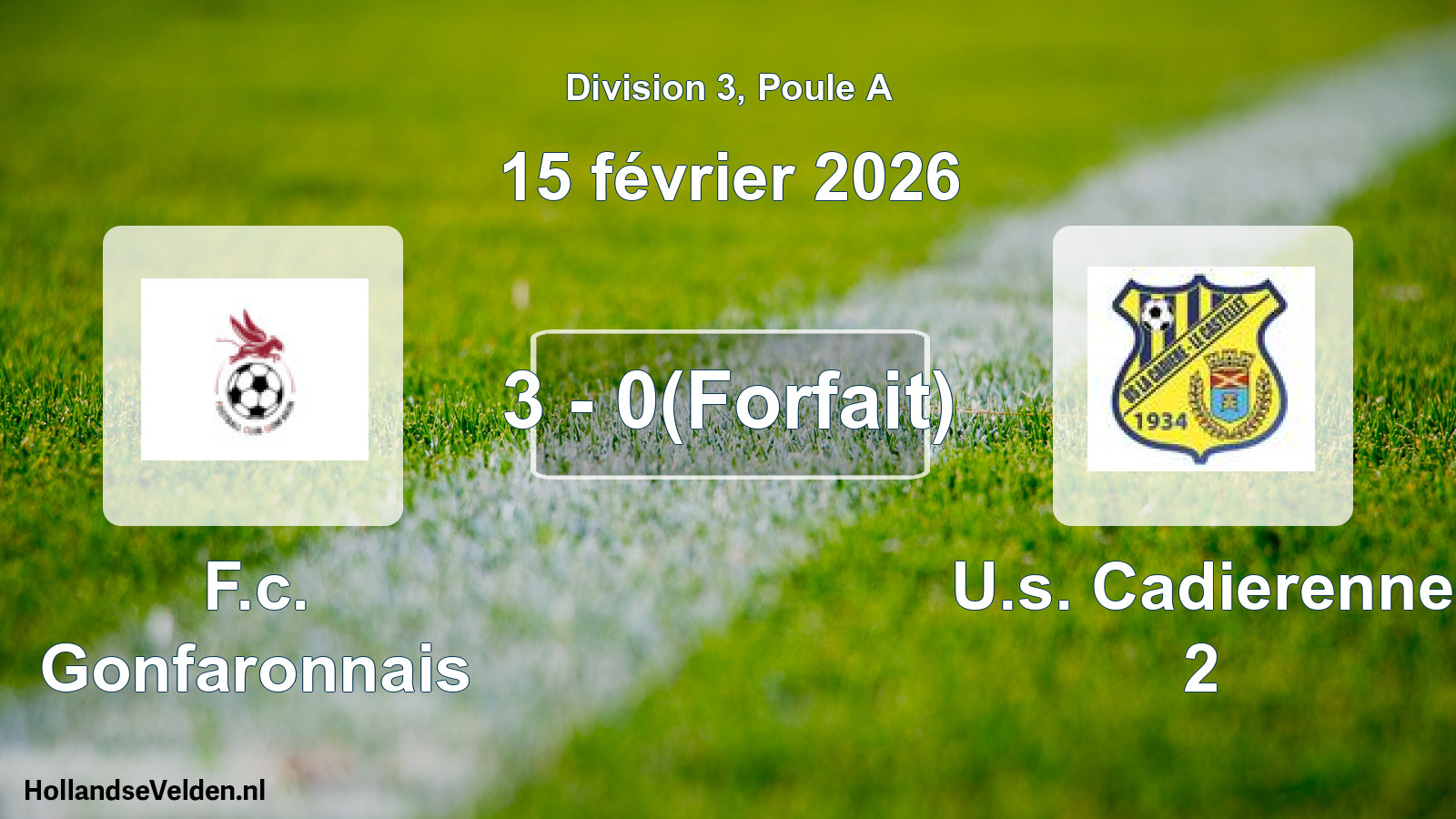 Match joué: F.c. Gonfaronnais - U.s. Cadierenne 2 3 - 0(Forfait) (15 février 2026)