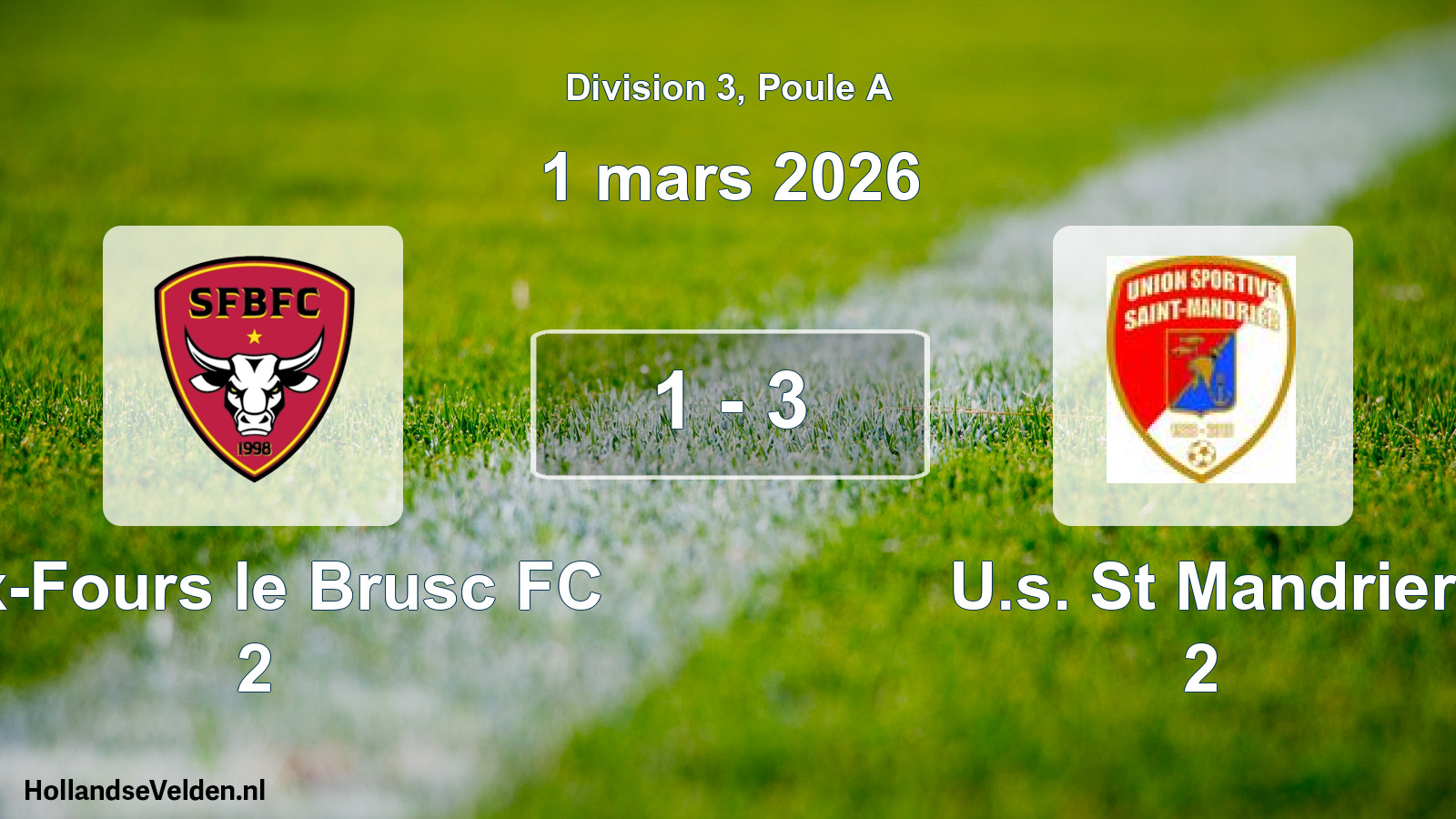 Gespeelde wedstrijd: Six-Fours le Brusc FC 2 - U.s. St Mandrier 2 1 - 3 (1 maart 2026)