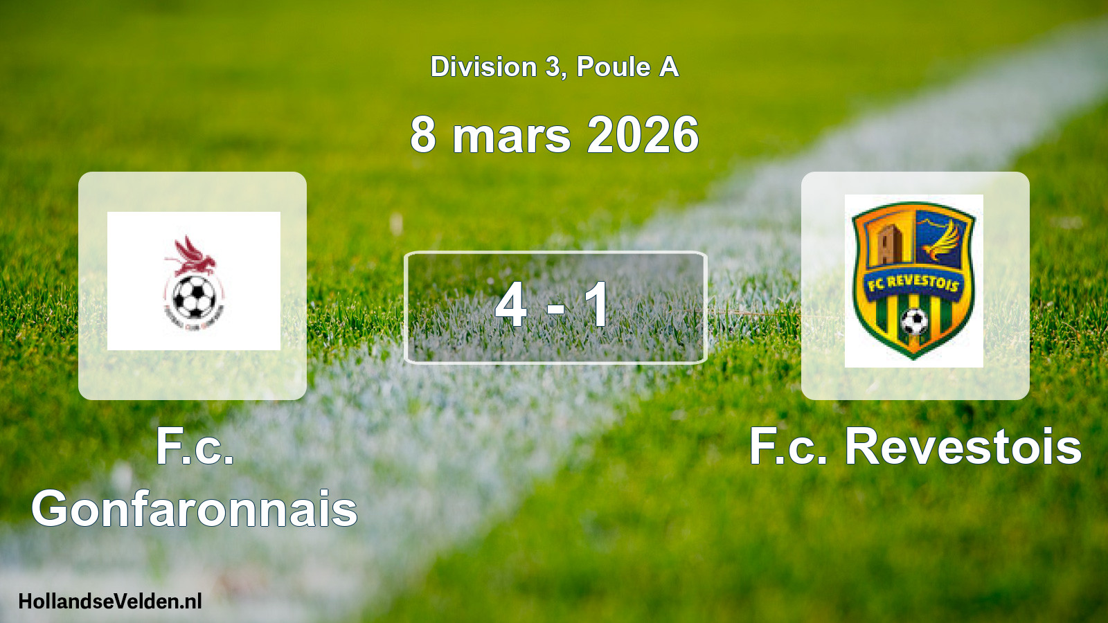Match joué: F.c. Gonfaronnais - F.c. Revestois 4 - 1 (8 mars 2026)