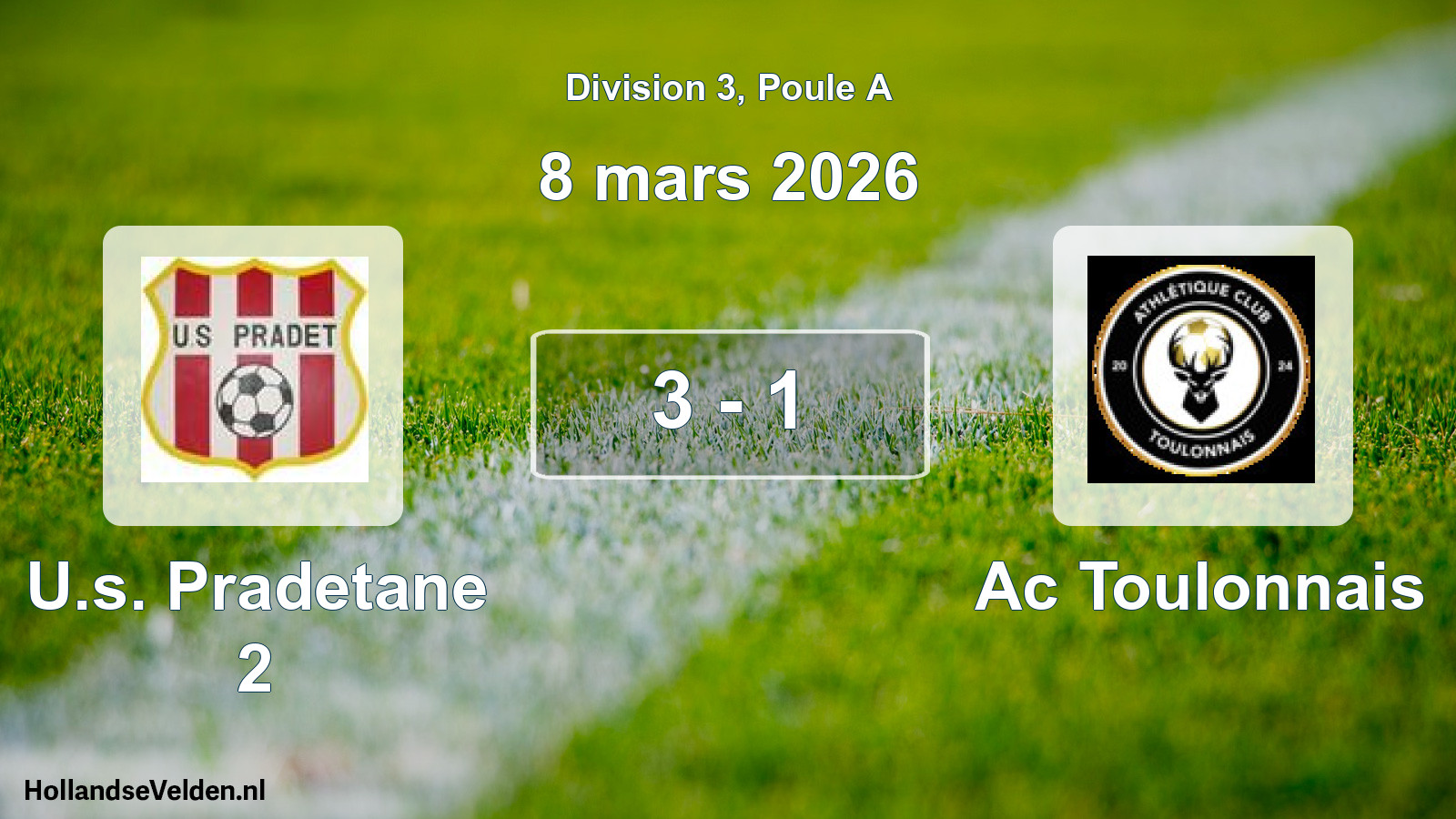 Match joué: U.s. Pradetane 2 - Ac Toulonnais 3 - 1 (8 mars 2026)