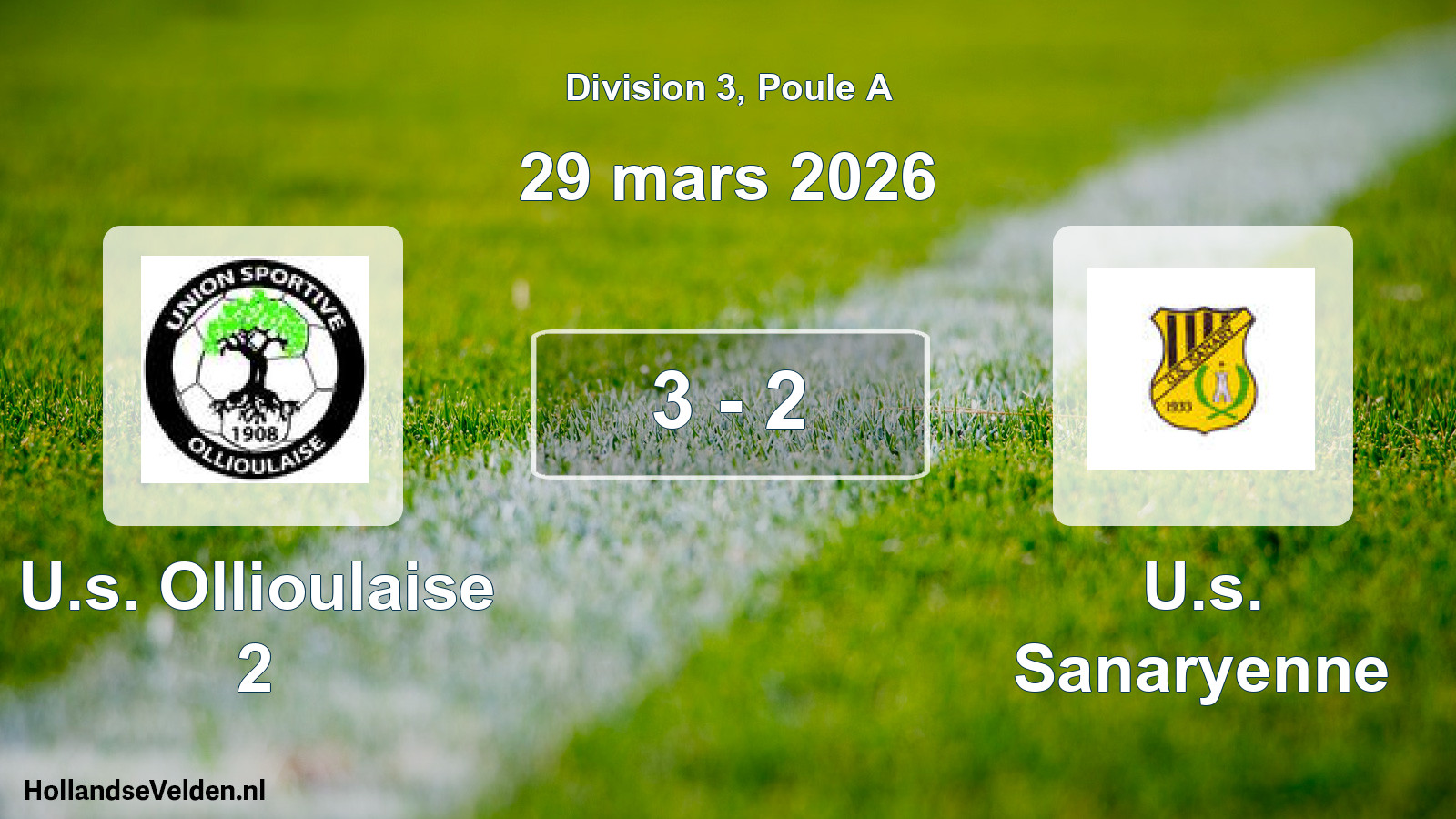 Match joué: U.s. Ollioulaise 2 - U.s. Sanaryenne 3 - 2 (29 mars 2026)