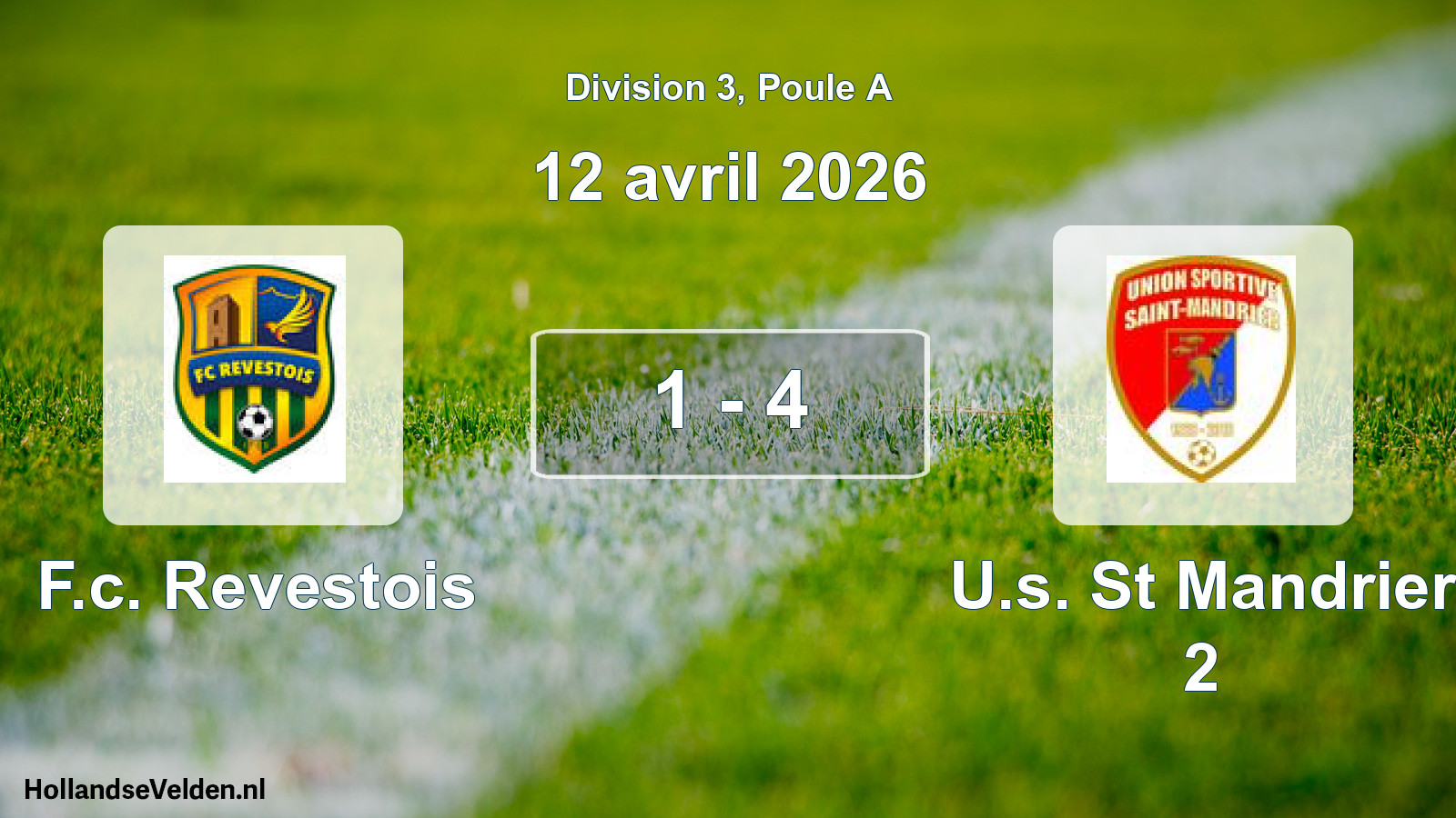 Match joué: F.c. Revestois - U.s. St Mandrier 2 1 - 4 (12 avril 2026)